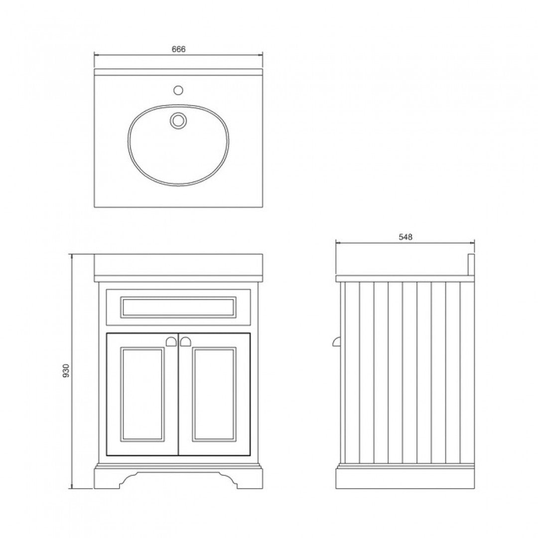 Burlington Floor Standing 650 Two Door Vanity Unit With White Marble Worktop and Integrated Basin Deluxe Bathrooms UK