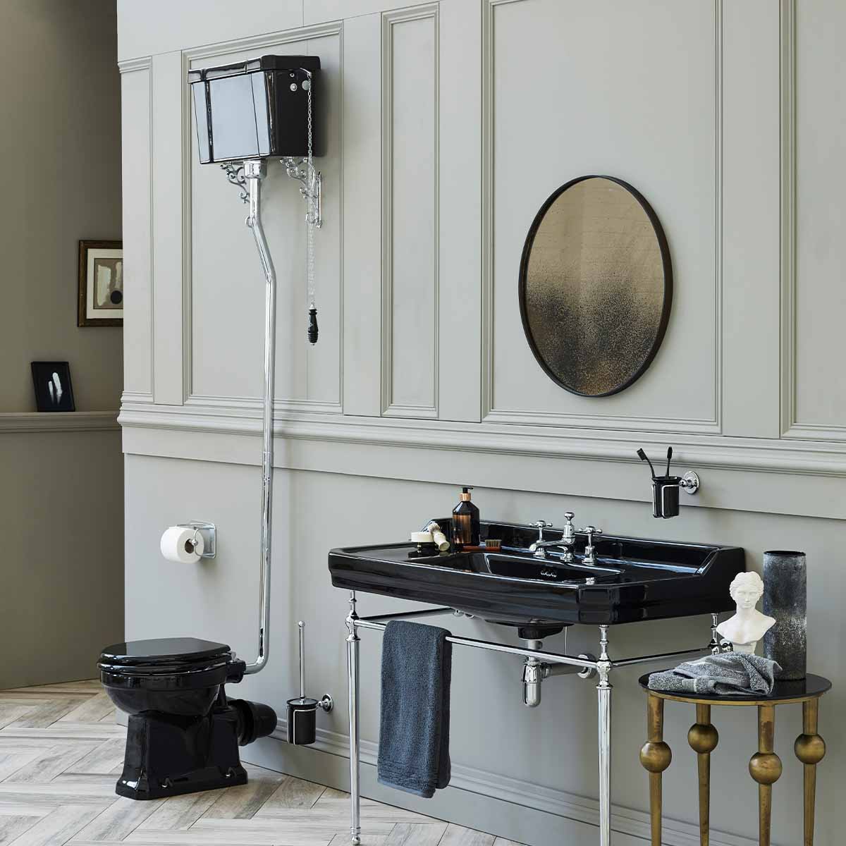 burlington high level wc jet black toilet lifestyle Deluxe Bathrooms UK