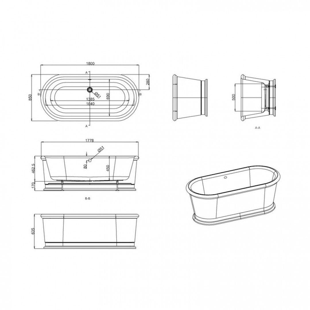 Burlington London 1800 x 850mm Round Double-Ended Bath Deluxe Bathrooms UK