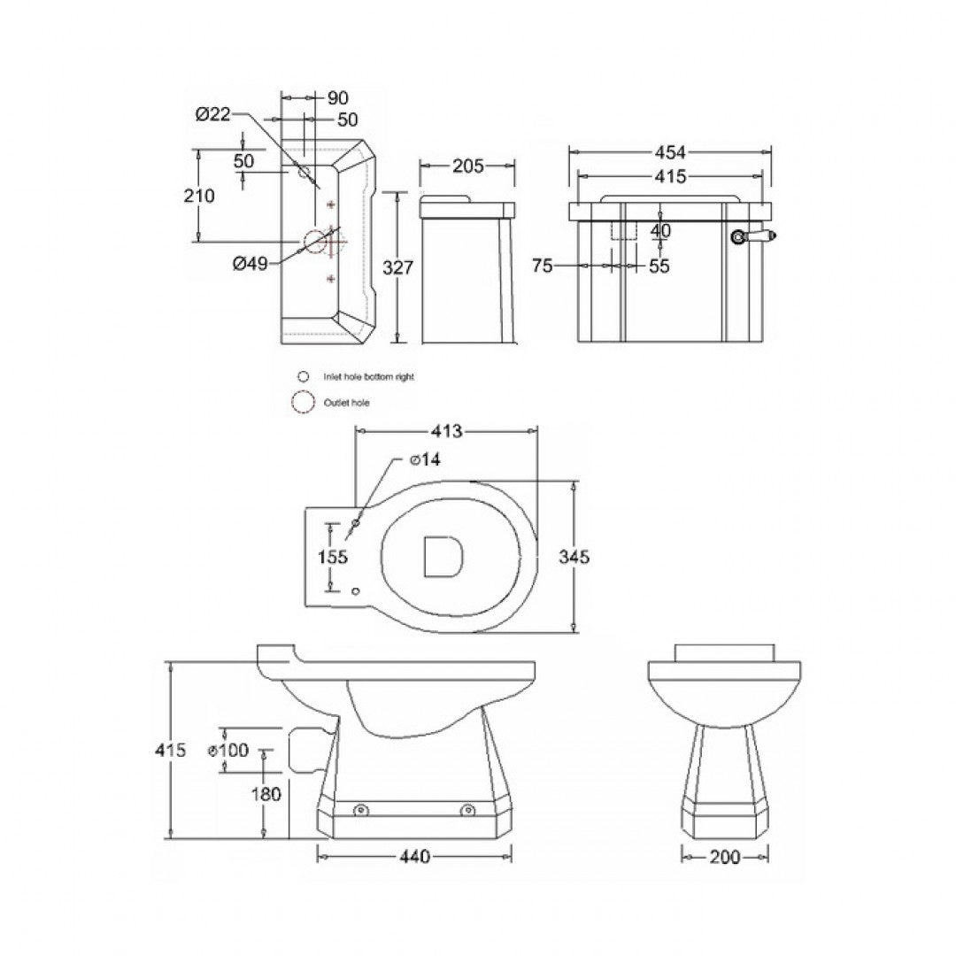 Burlington Rimless Close Coupled Traditional Toilet Deluxe Bathrooms UK