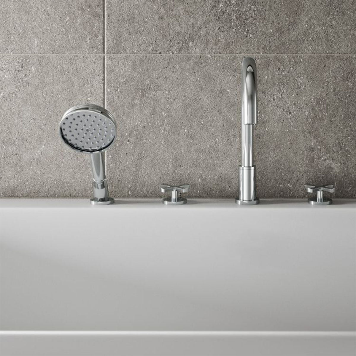 burlington riviera 4 hole crosshead bath mixer chrome lifestyle Deluxe Bathrooms UK