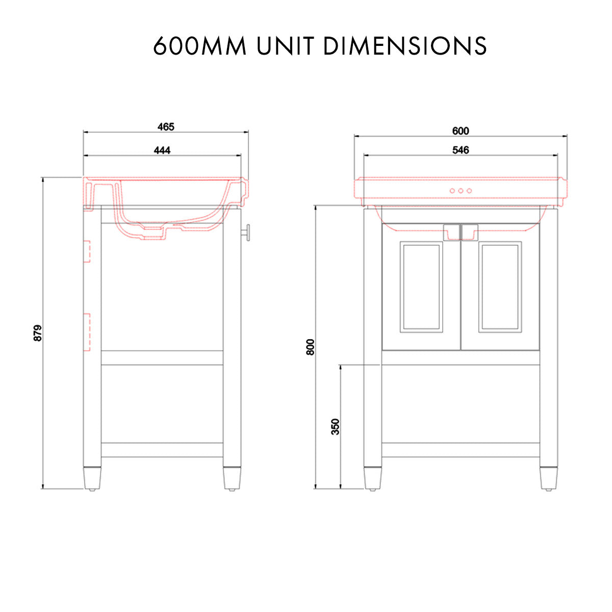 Burlington Riviera 2 Door Floorstanding Vanity Unit with Square Basin dimensions Deluxe Bathrooms UK
