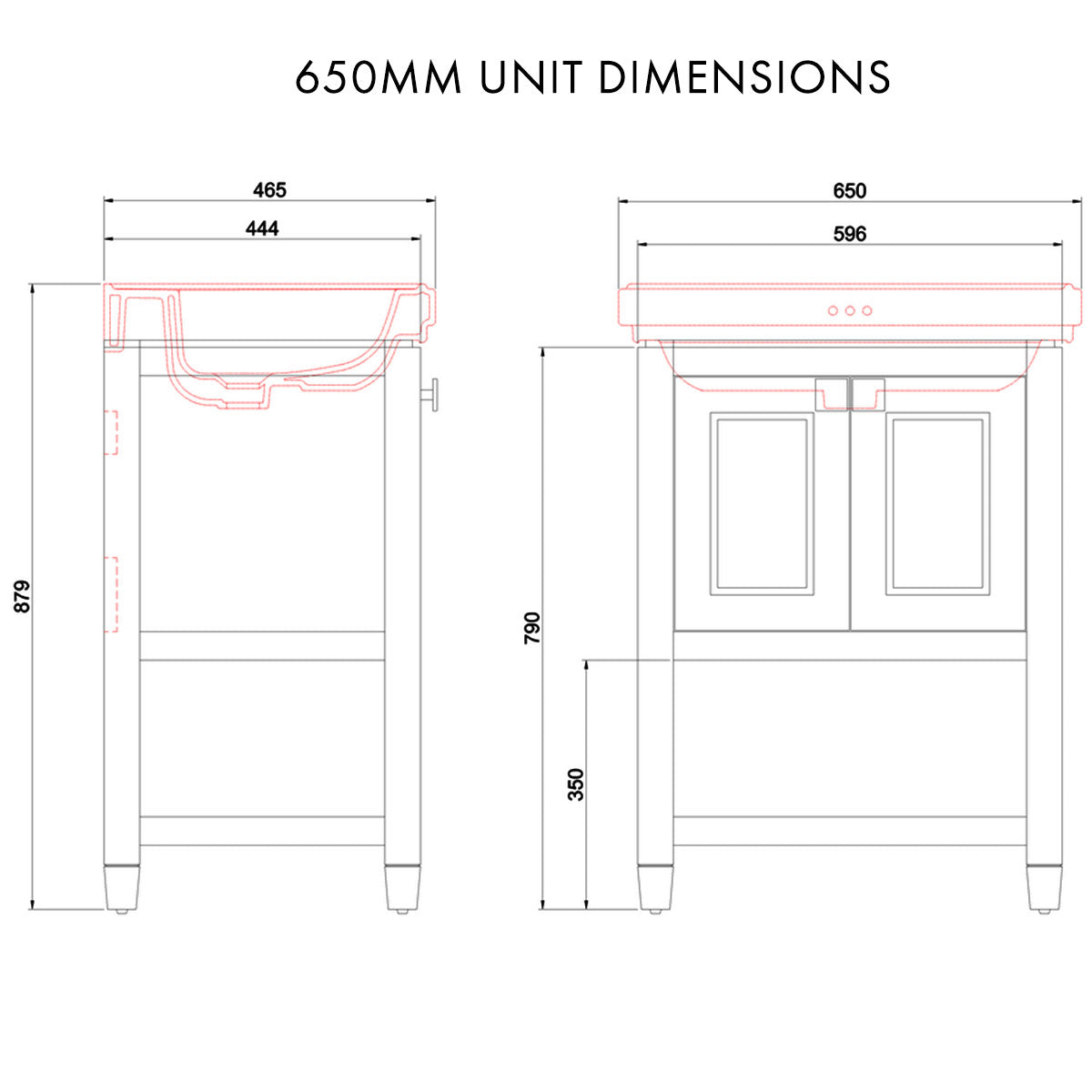 Burlington Riviera 2 Door Floorstanding Vanity Unit with Square Basin dimensions Deluxe Bathrooms UK