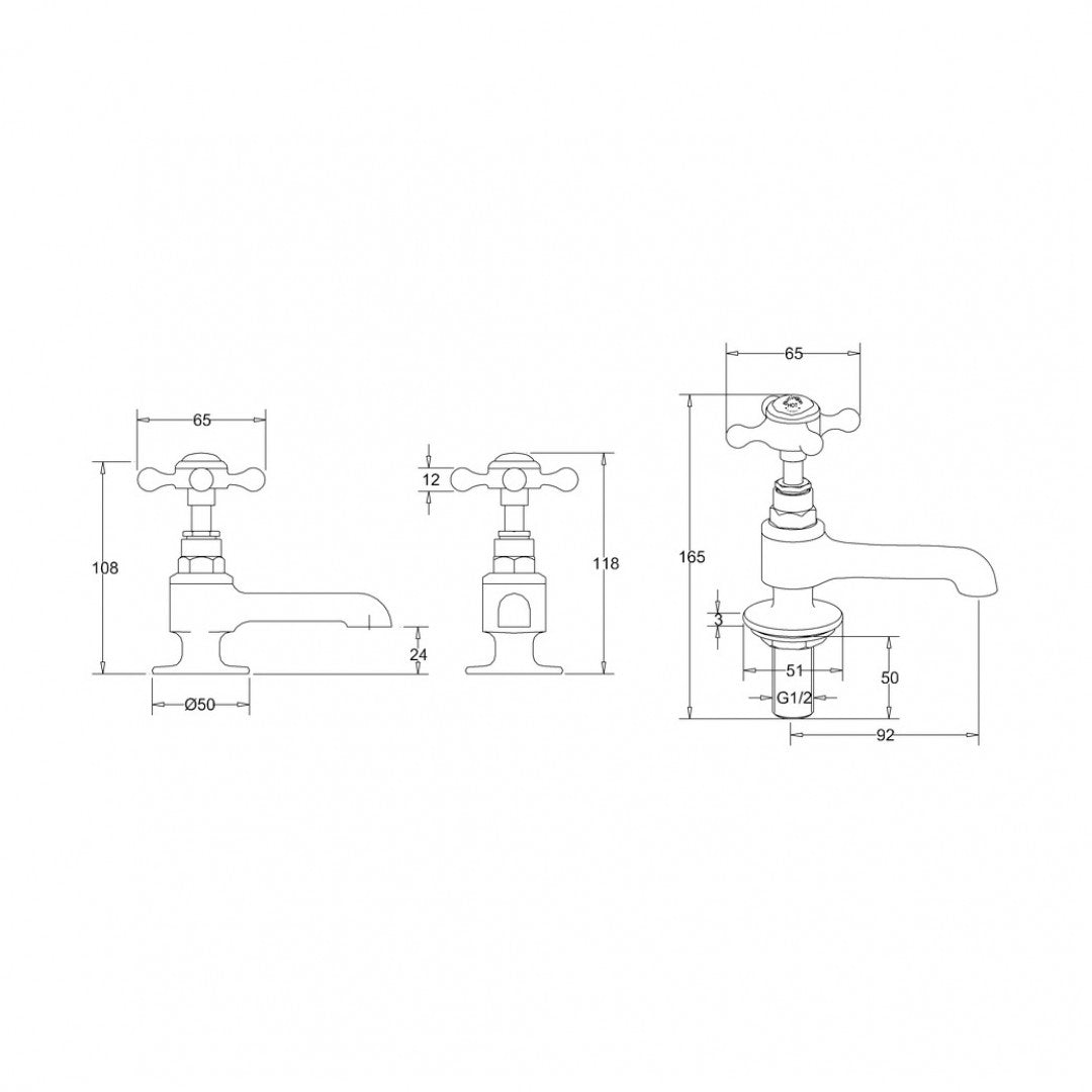 Burlington Stafford Long Nose Basin Pillar Taps Deluxe Bathrooms UK