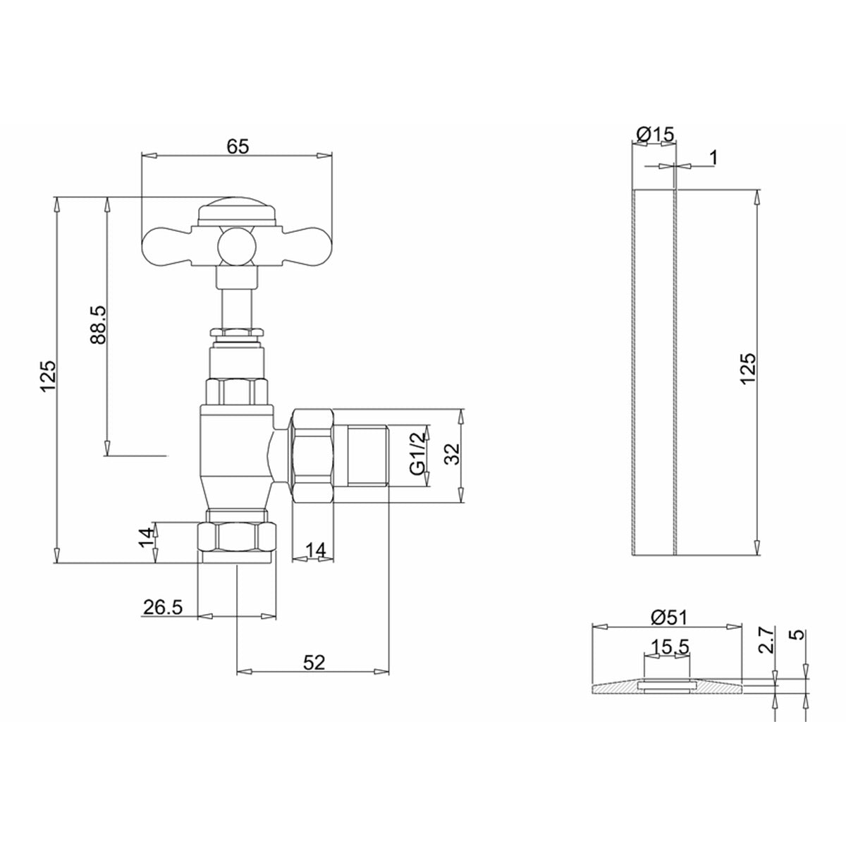 Burlington Angled Radiator Valves Dimensions Deluxe Bathrooms UK