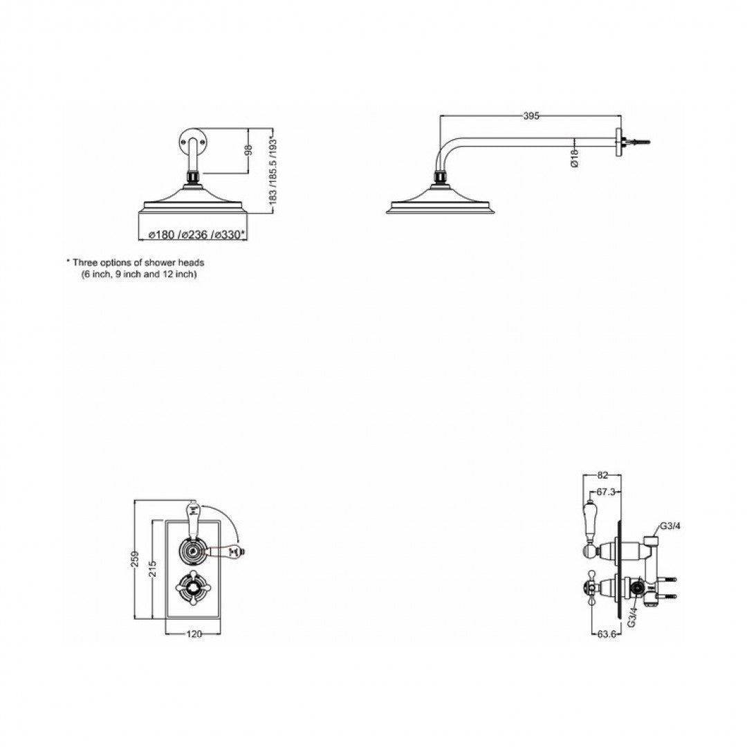 Burlington Trent Thermostatic Single Outlet Shower Valve with Fixed Shower Head Deluxe Bathrooms UK