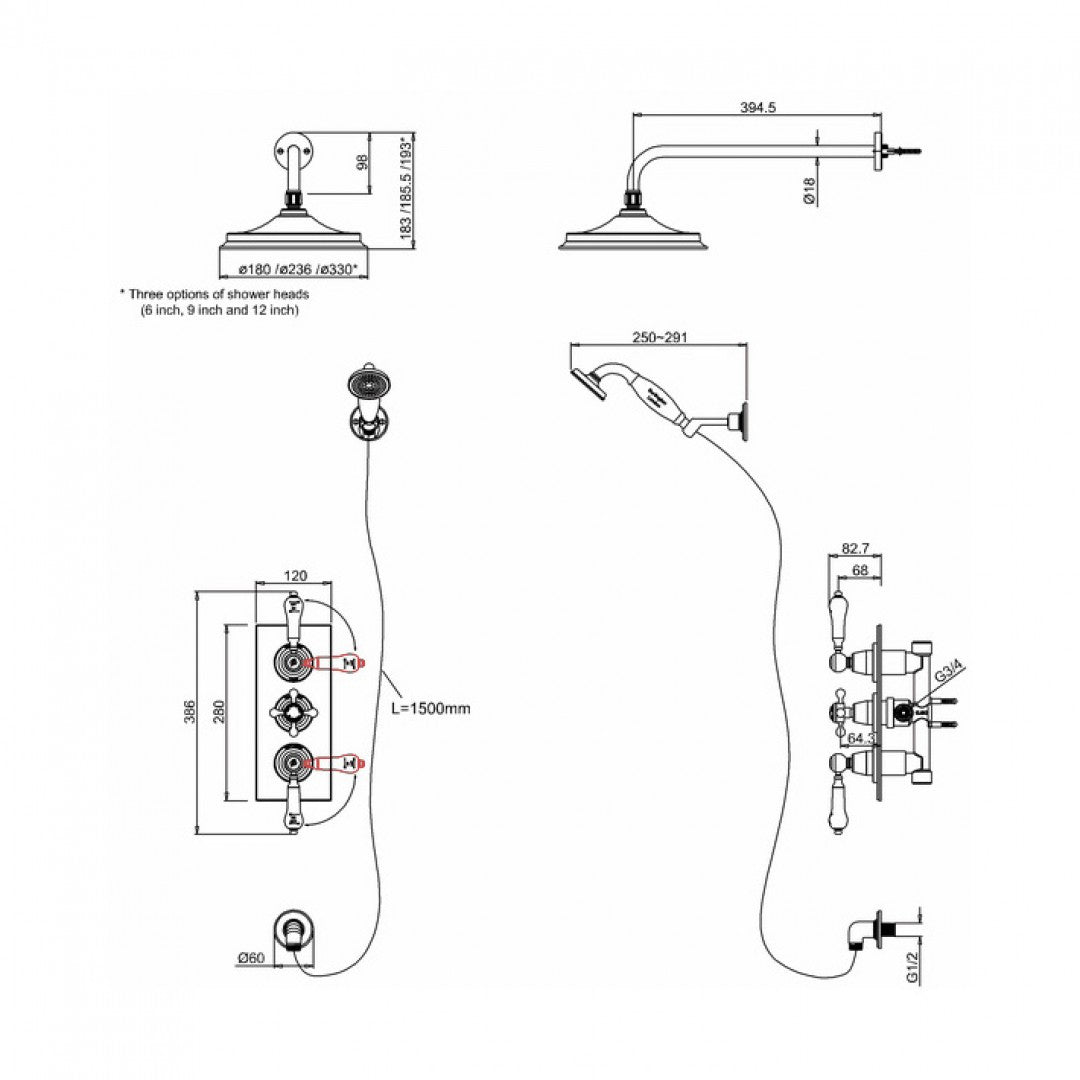Burlington Trent Thermostatic Dual Outlet Concealed Valve With Shower Handset Deluxe Bathrooms UK
