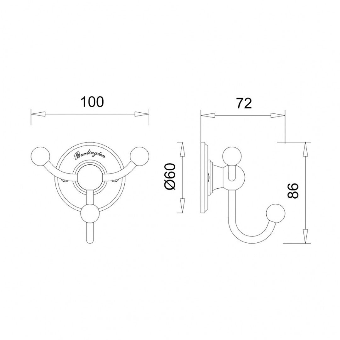Burlington Triple Robe Hook Deluxe Bathrooms UK