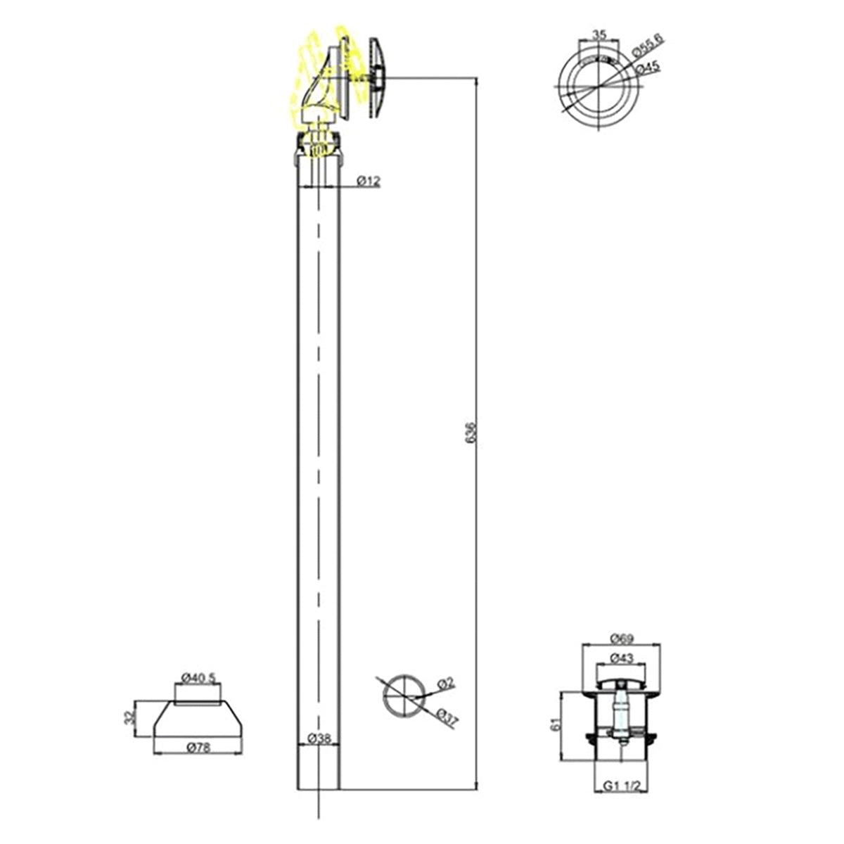 clearwater special bath waste unslotted chrome dimensions