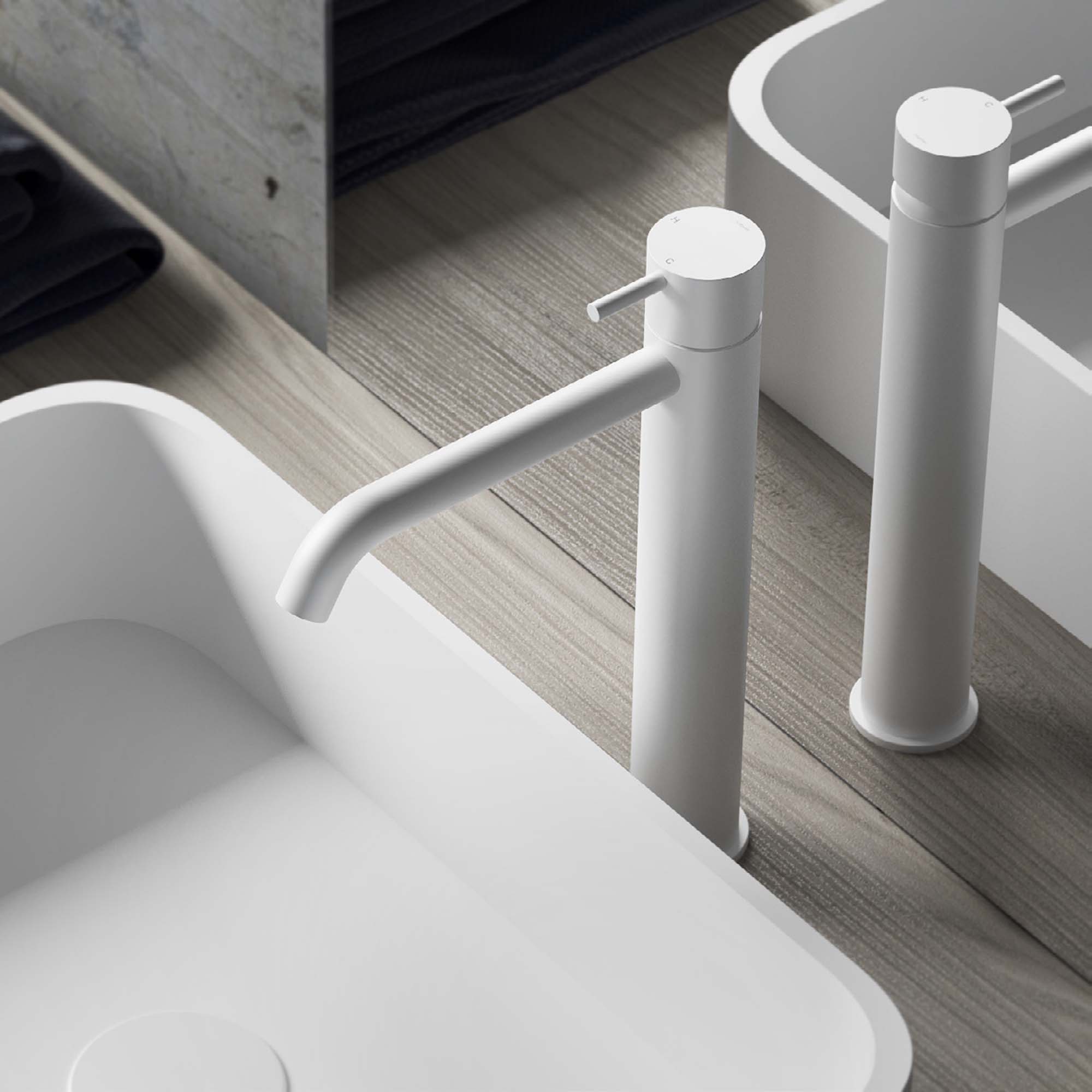 cobber 286mm tall basin mixer tap monobloc curved spout matt white