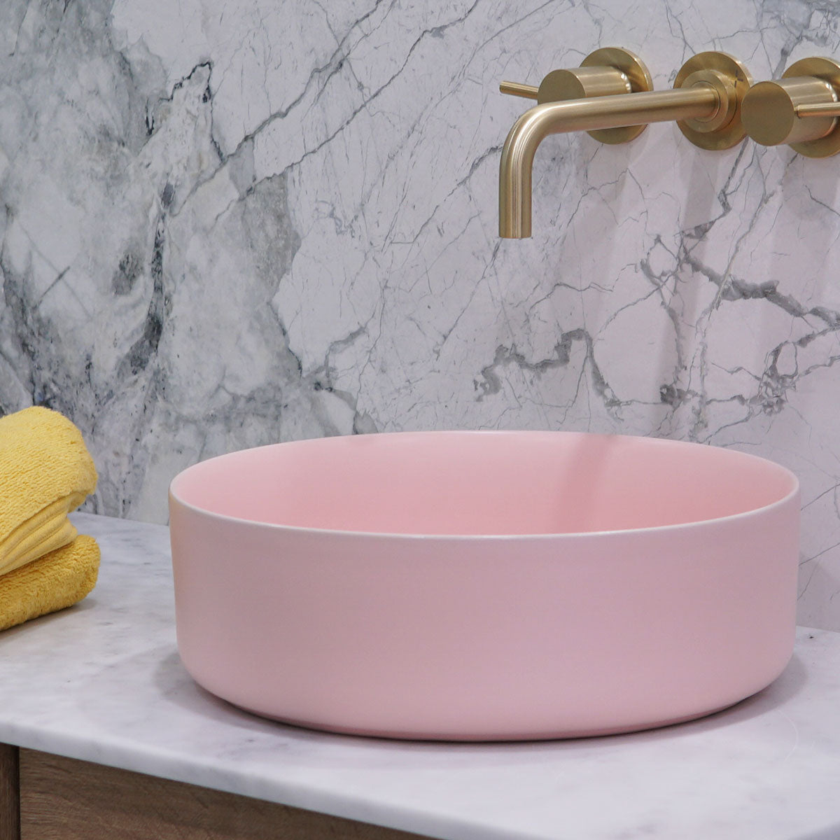 Granlusso Countertop Round Basin with Slim Edges - Matt Pink