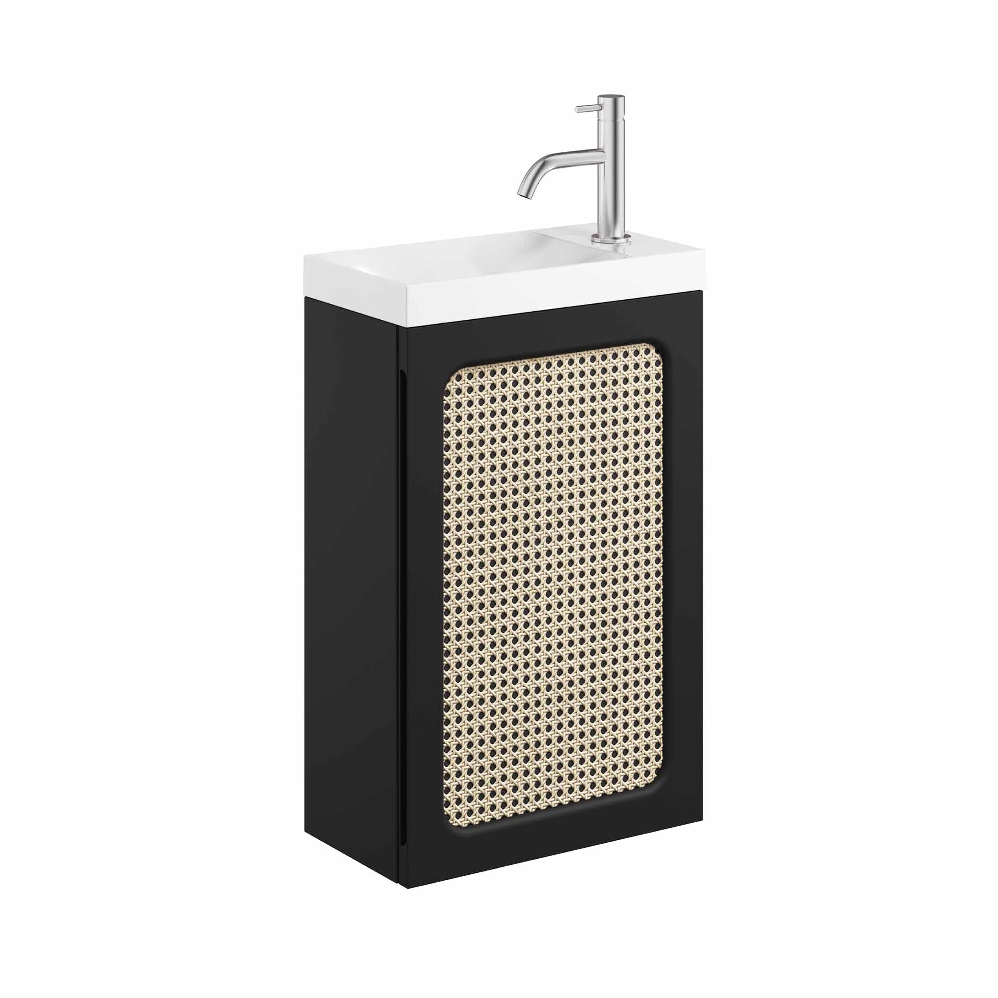 crosswater alo 400 wall mounted cloakroom vanity unit with basin black and rattan