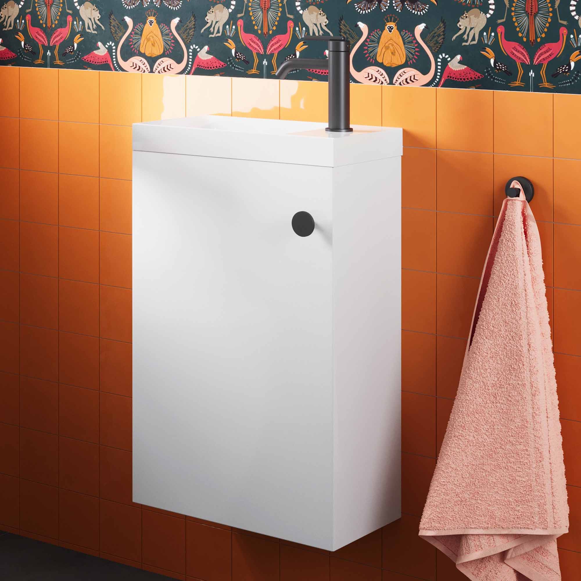 crosswater alo 400 wall mounted cloakroom vanity unit with basin gloss white