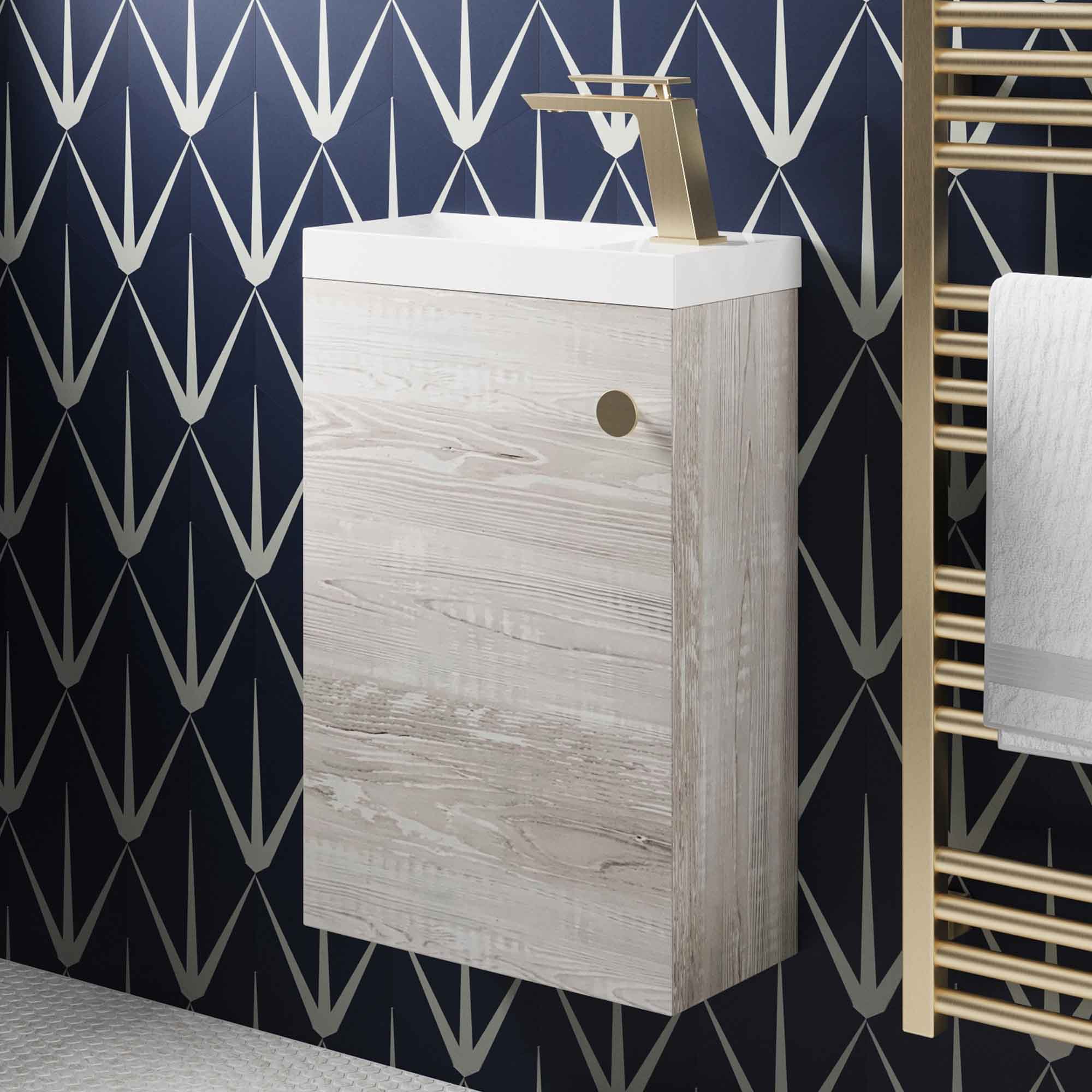 crosswater alo 400 wall mounted cloakroom vanity unit with basin nordic oak