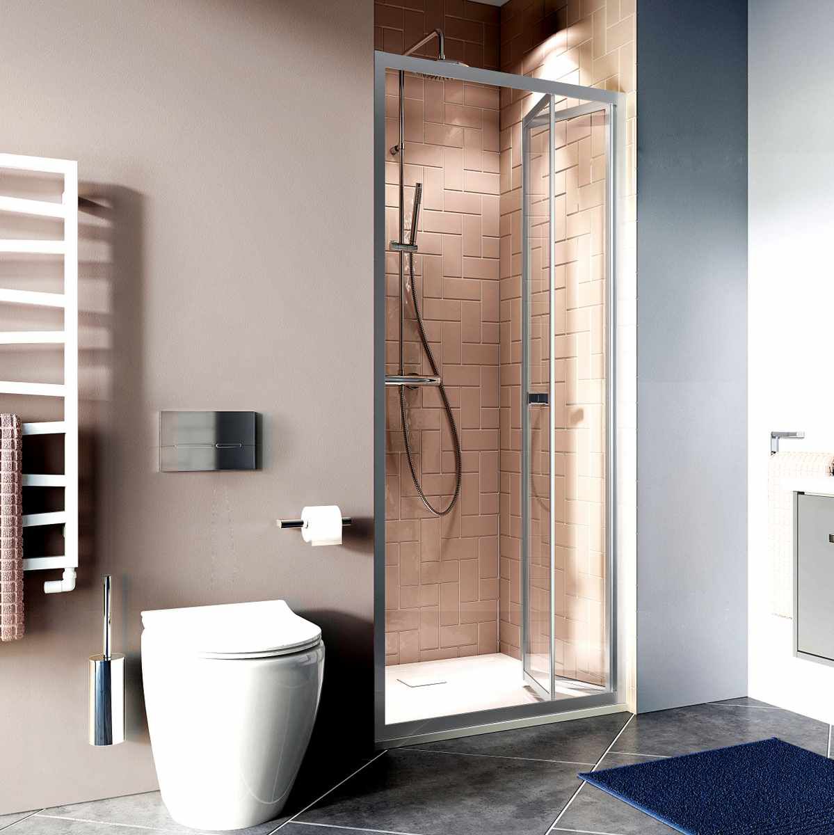crosswater clear 6 bi-fold shower door with side panel silver lifestyle