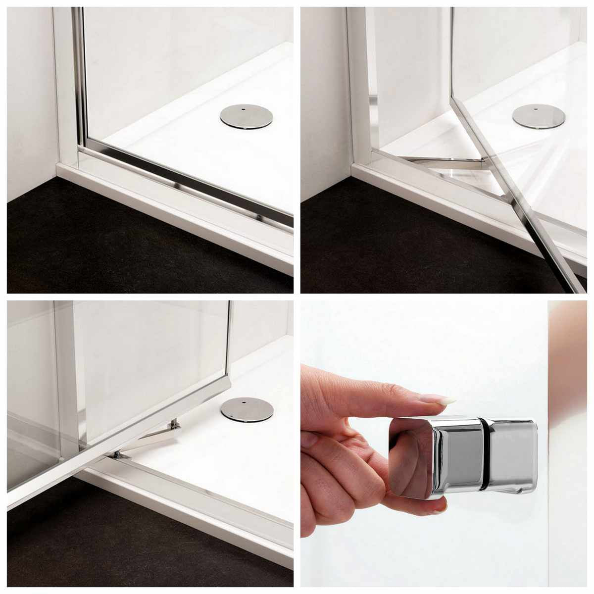crosswater clear 6 hinged door with side panel silver close up