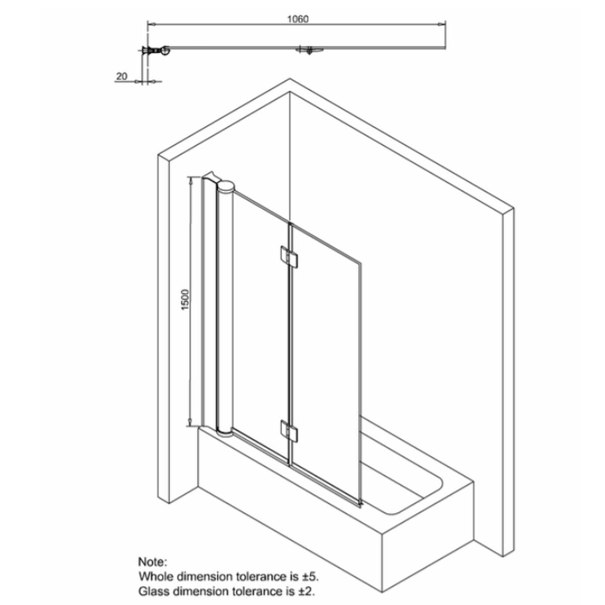 Crosswater Design 8 Double Panel Fully Folding Hinged Bath Screen
