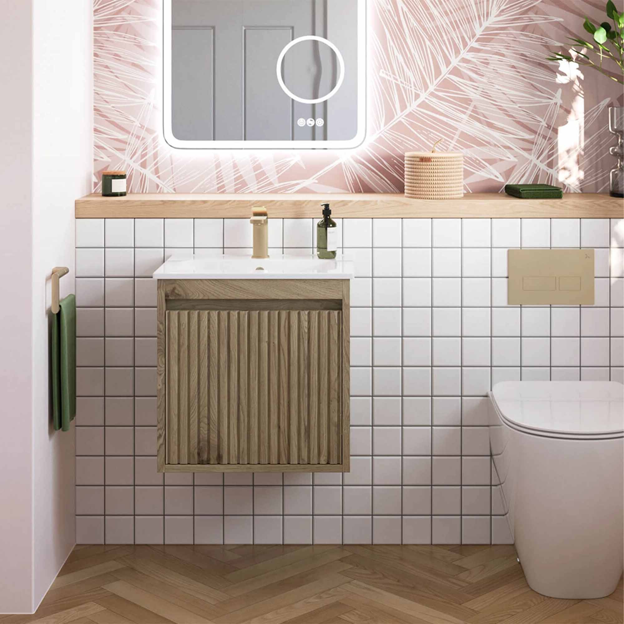 crosswater flute 470mm single drawer wall hung vanity unit with ceramic basin windsor oak