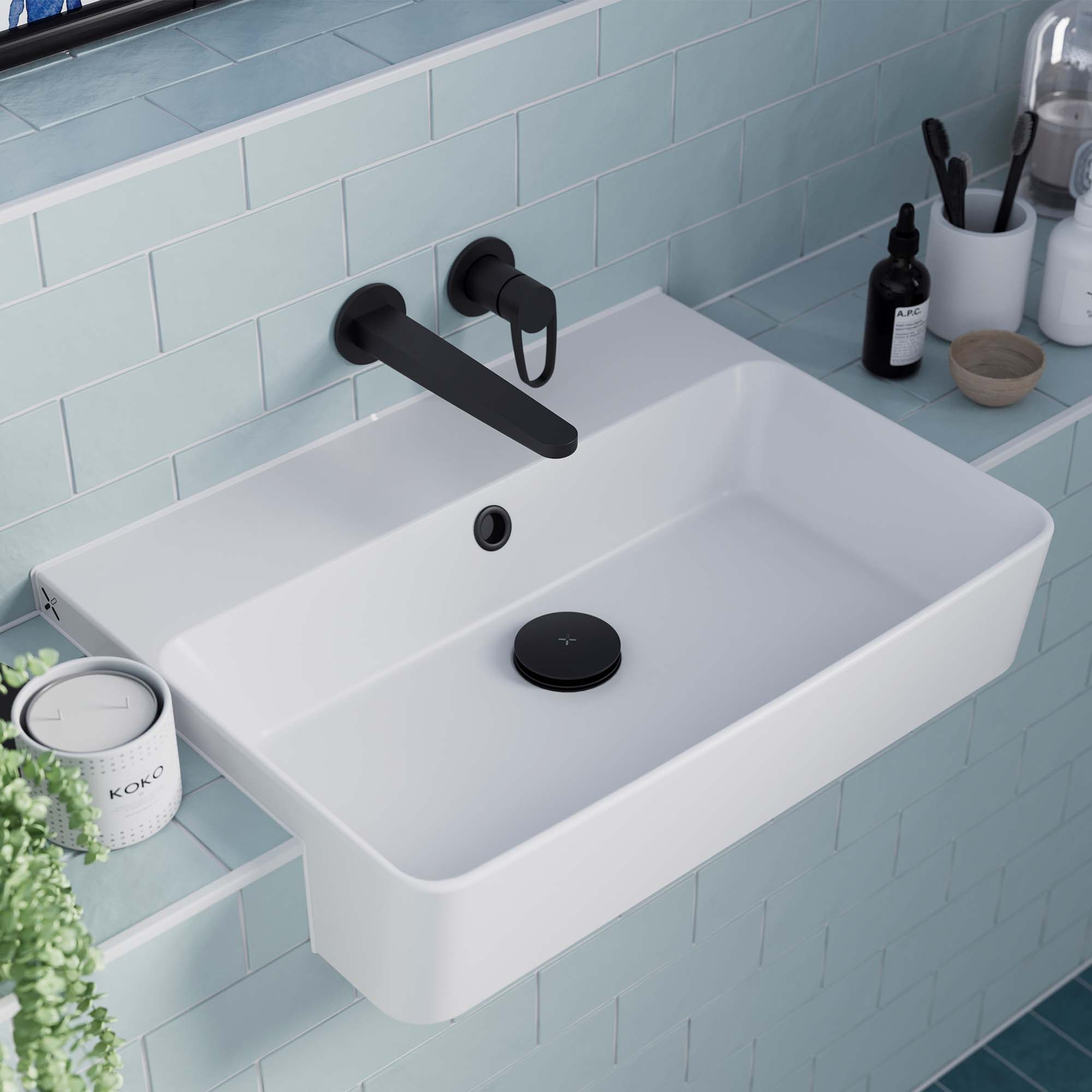 crosswater lazo 2 hole wall mounted basin mixer tap matt black