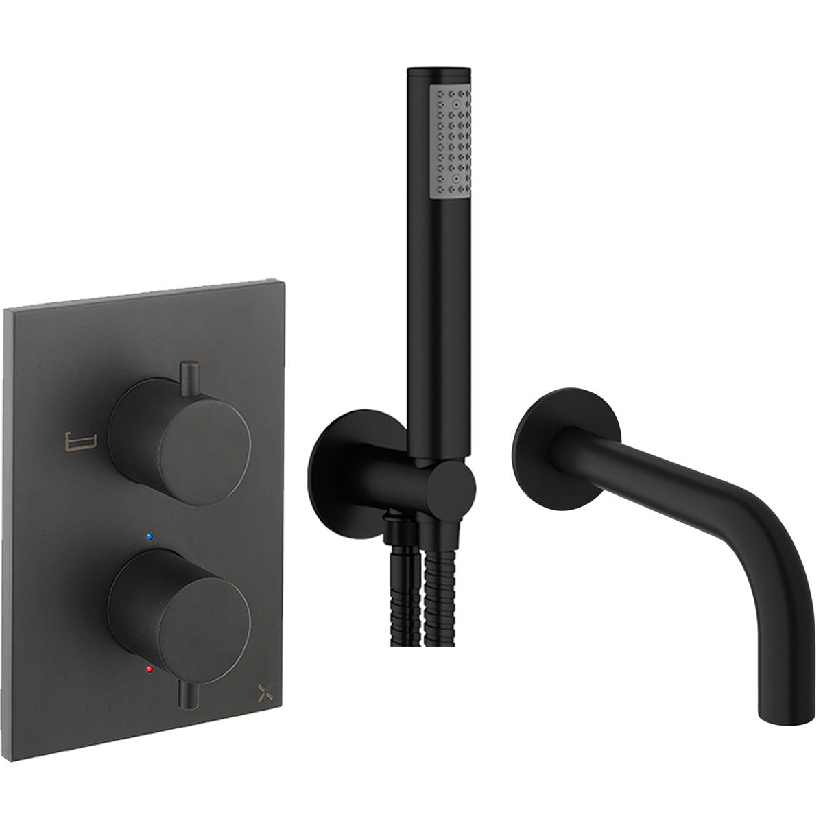 Crosswater MPRO Dual Outlet Thermostatic Shower Valve With Pencil Handset and Bath Spout