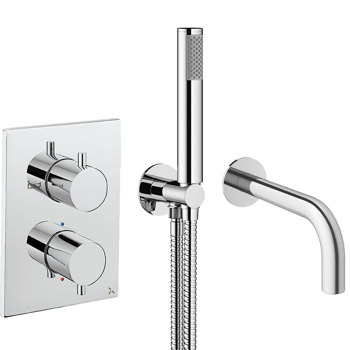 Crosswater MPRO Dual Outlet Thermostatic Shower Valve With Pencil Handset and Bath Spout