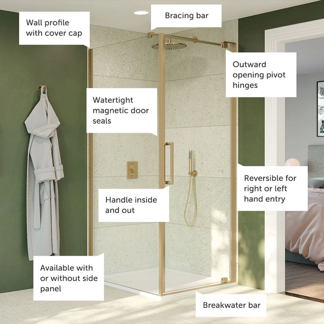 Crosswater OPTIX 10 Pivot Shower Door & Optional Side Panel