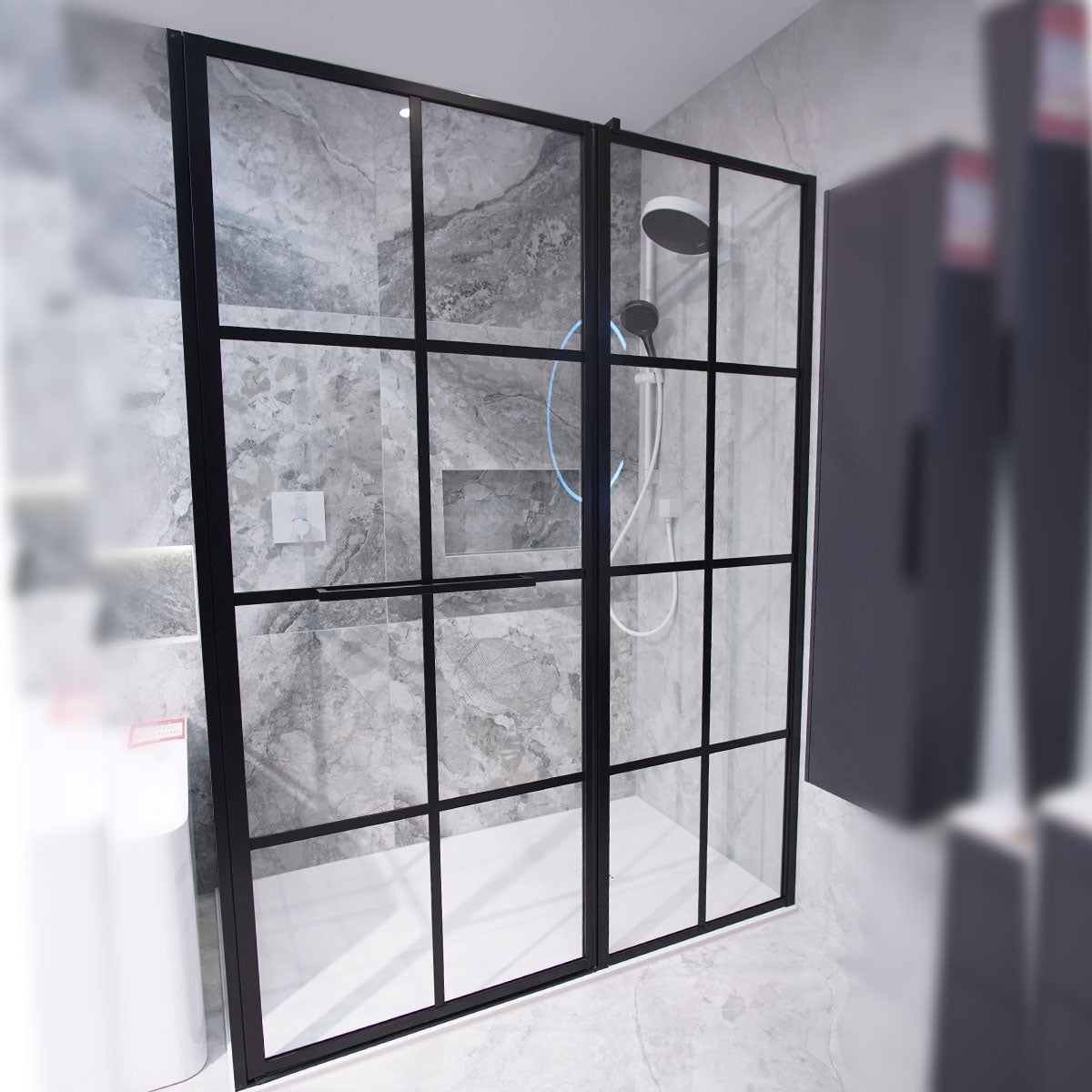 Drench FRAME Lite Shower Door Hinged To Inline Panel & Optional Side Panel