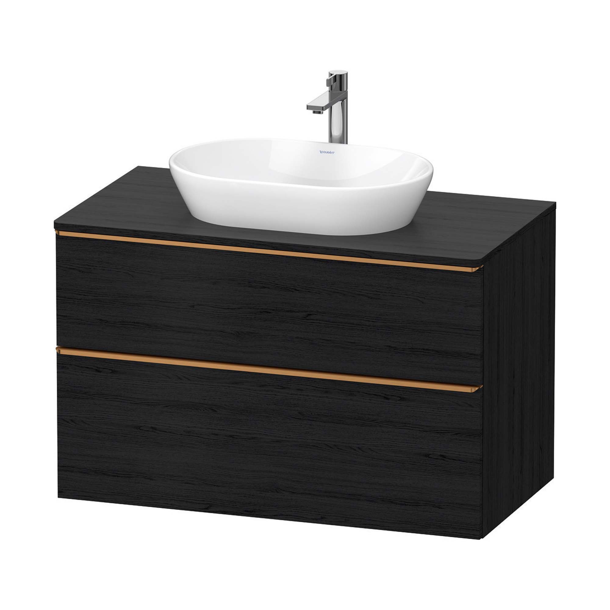 duravit d-neo 1000 wall mounted vanity unit with worktop black oak brushed bronze handles