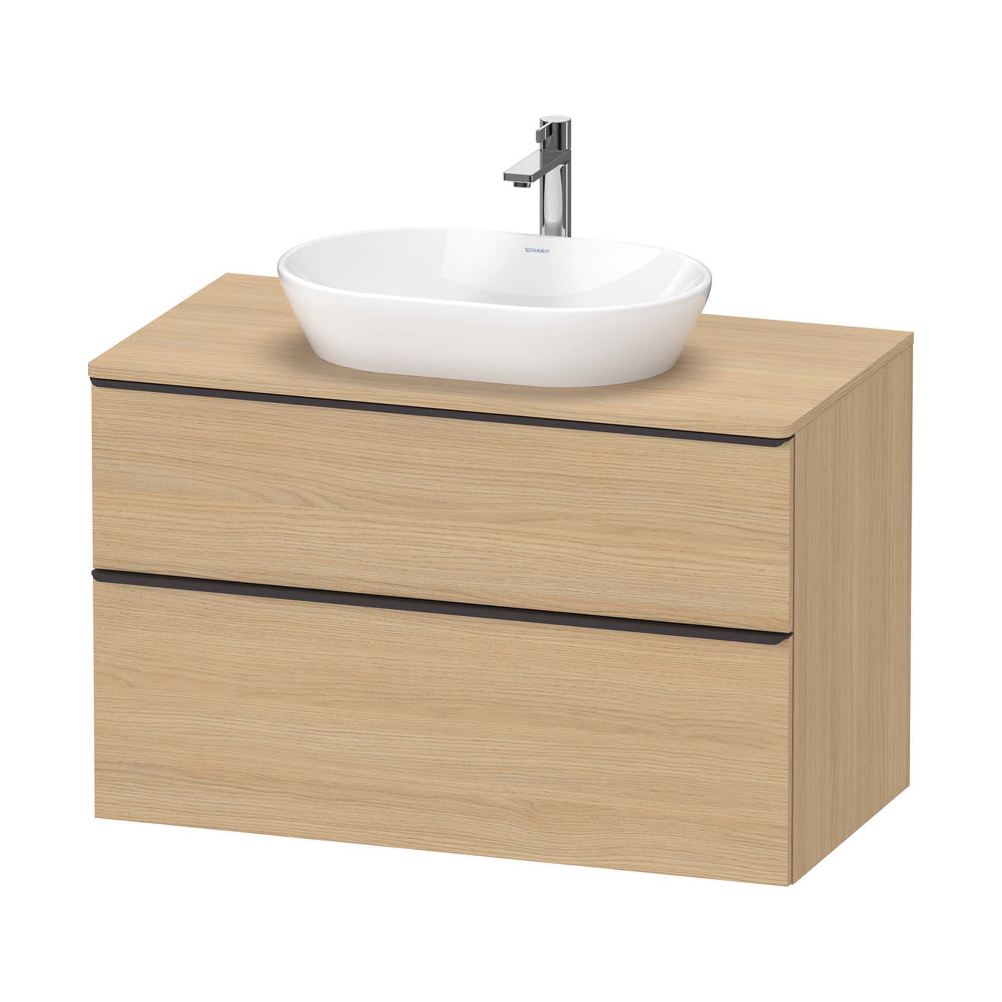 duravit d-neo 1000 wall mounted vanity unit with worktop natural oak diamond black handles