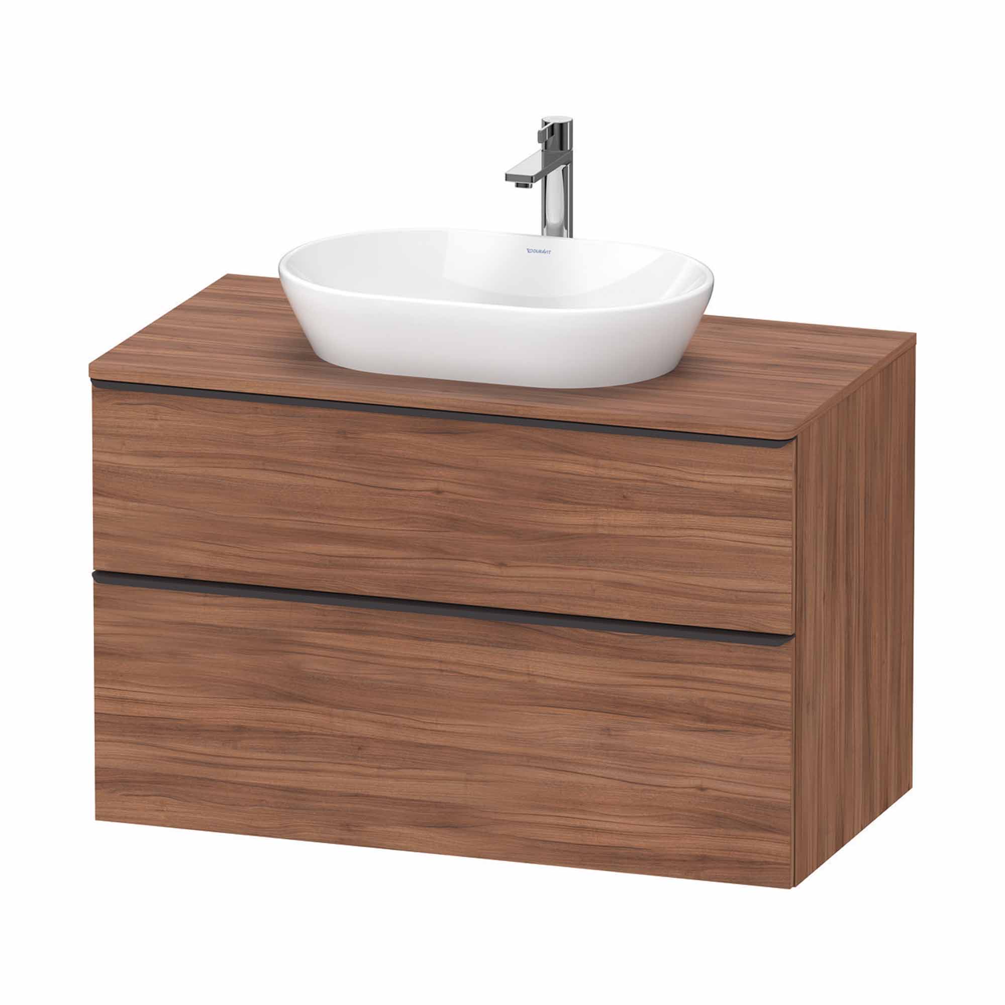 duravit d-neo 1000 wall mounted vanity unit with-worktop walnut diamond black handles