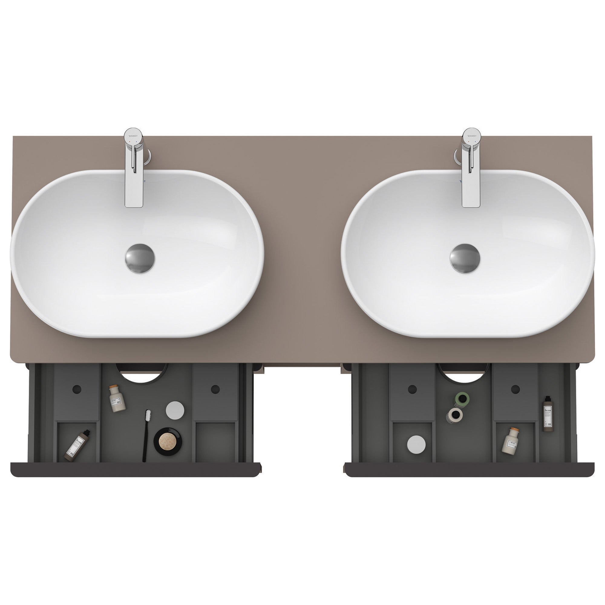 duravit d-neo 1400 wall mounted vanity unit with worktop 2 open shelves basalt diamond black handles