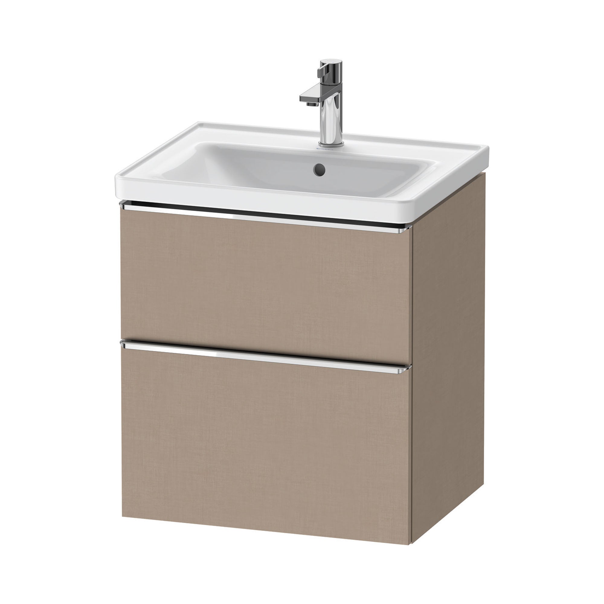 duravit d-neo 600 wall mounted vanity unit with d-neo basin matt linen chrome handles