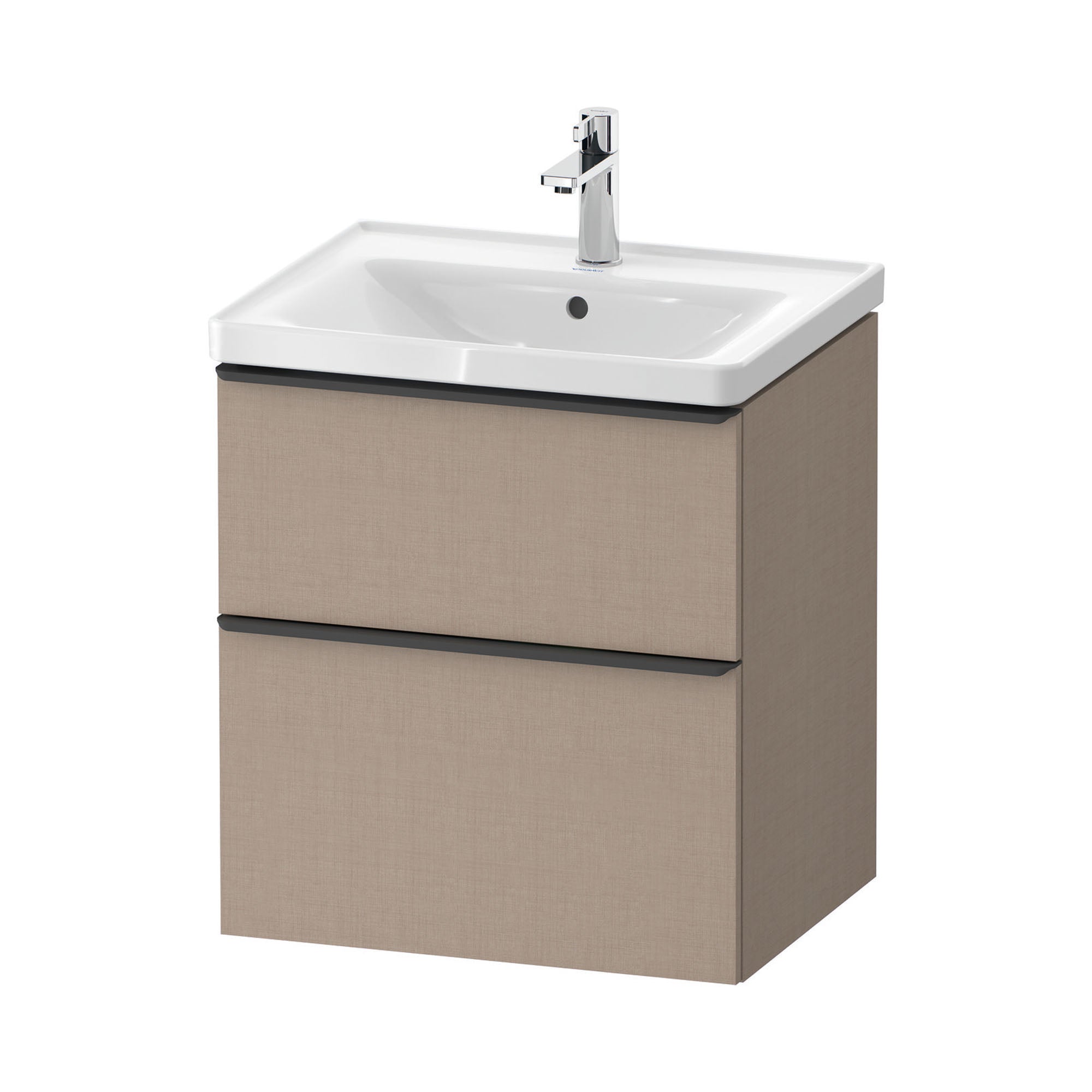 duravit d-neo 600 wall mounted vanity unit with d-neo basin matt linen diamond black handles