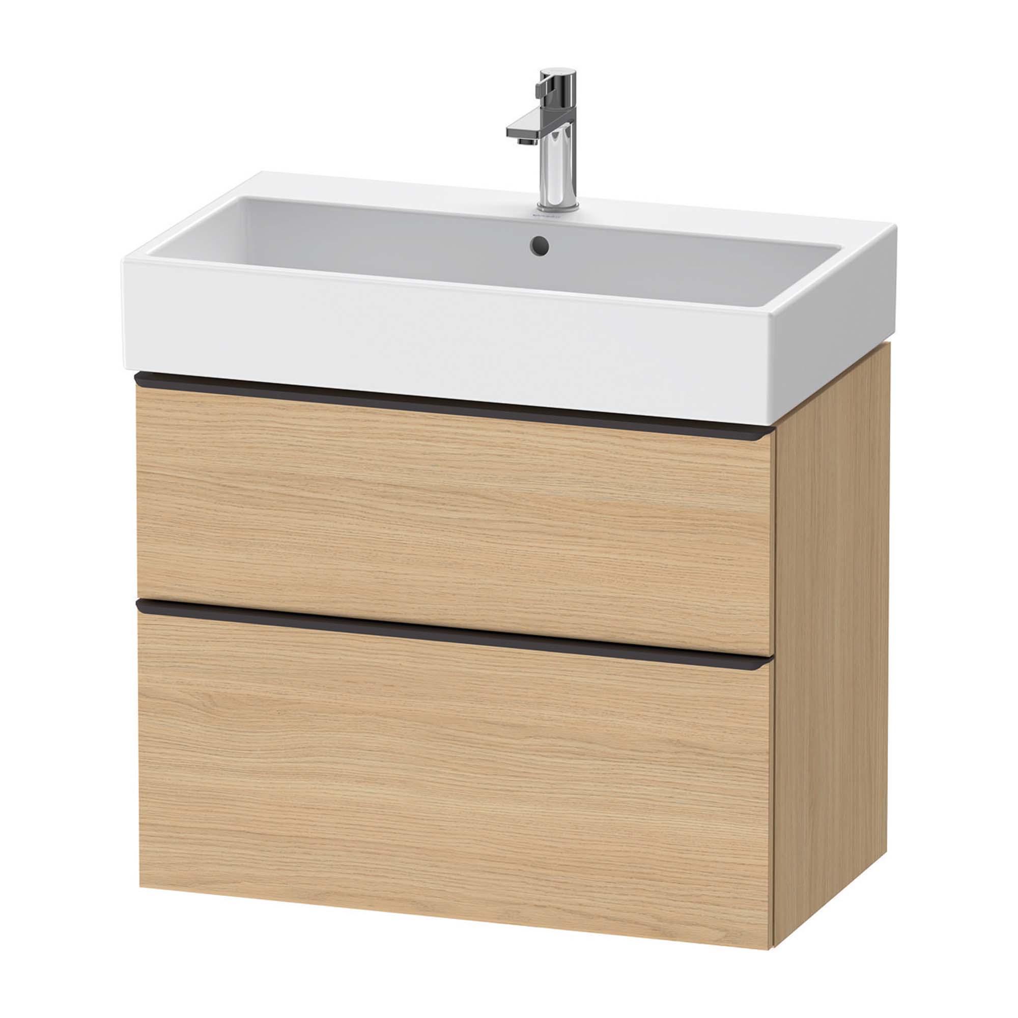 duravit d-neo 800 wall mounted vanity unit with vero basin natural oak diamond black handles