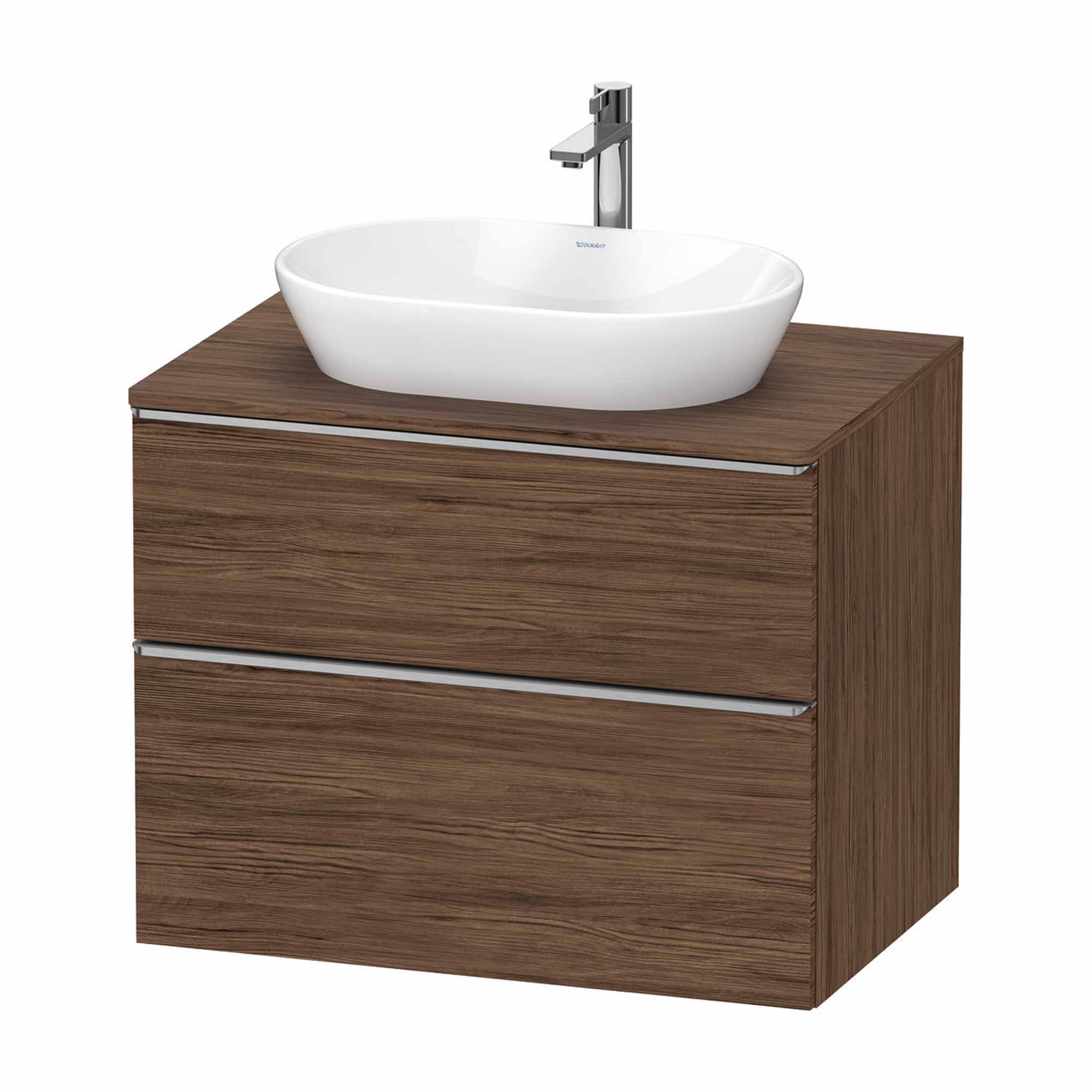 duravit d-neo 800 wall mounted vanity unit with worktop walnut dark matt stainless steel handles