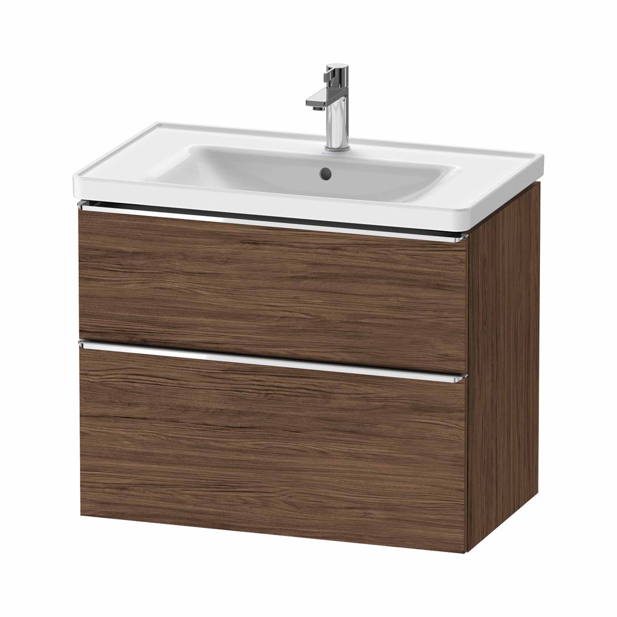 duravit d-neo 800mm wall mounted vanity unit with d-neo basin dark walnut chrome handles