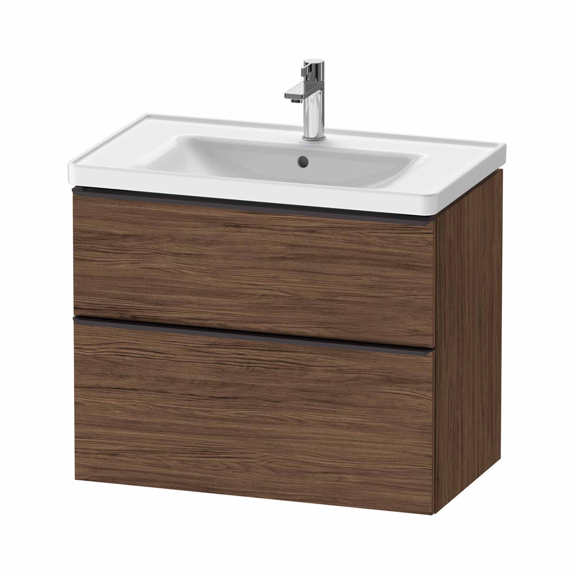 duravit d-neo 800mm wall mounted vanity unit with d-neo basin dark walnut diamond black handles