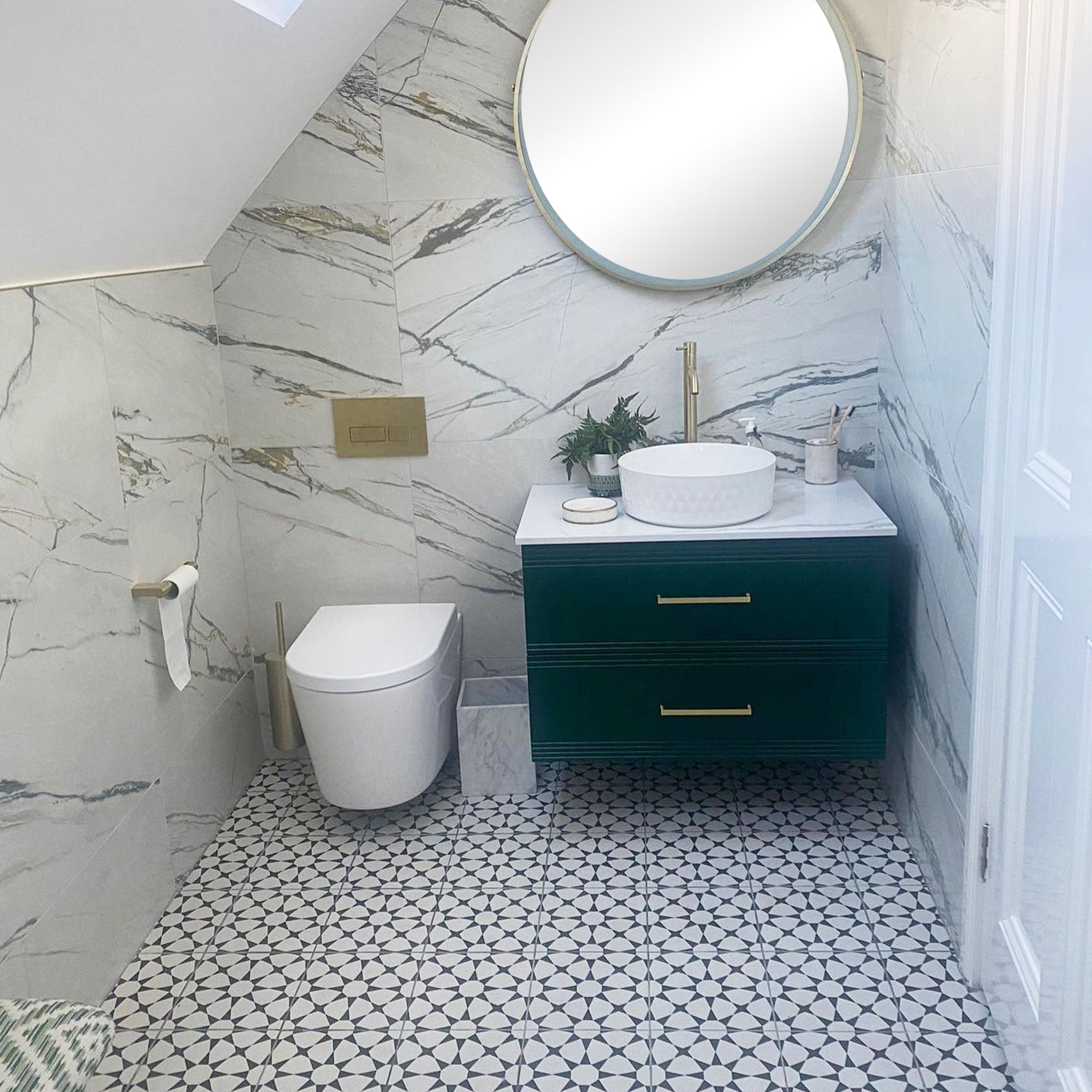 Granlusso Galleria Wall Mounted 2-Drawer Vanity Unit and Marble Effect Worktop - Deep Emerald
