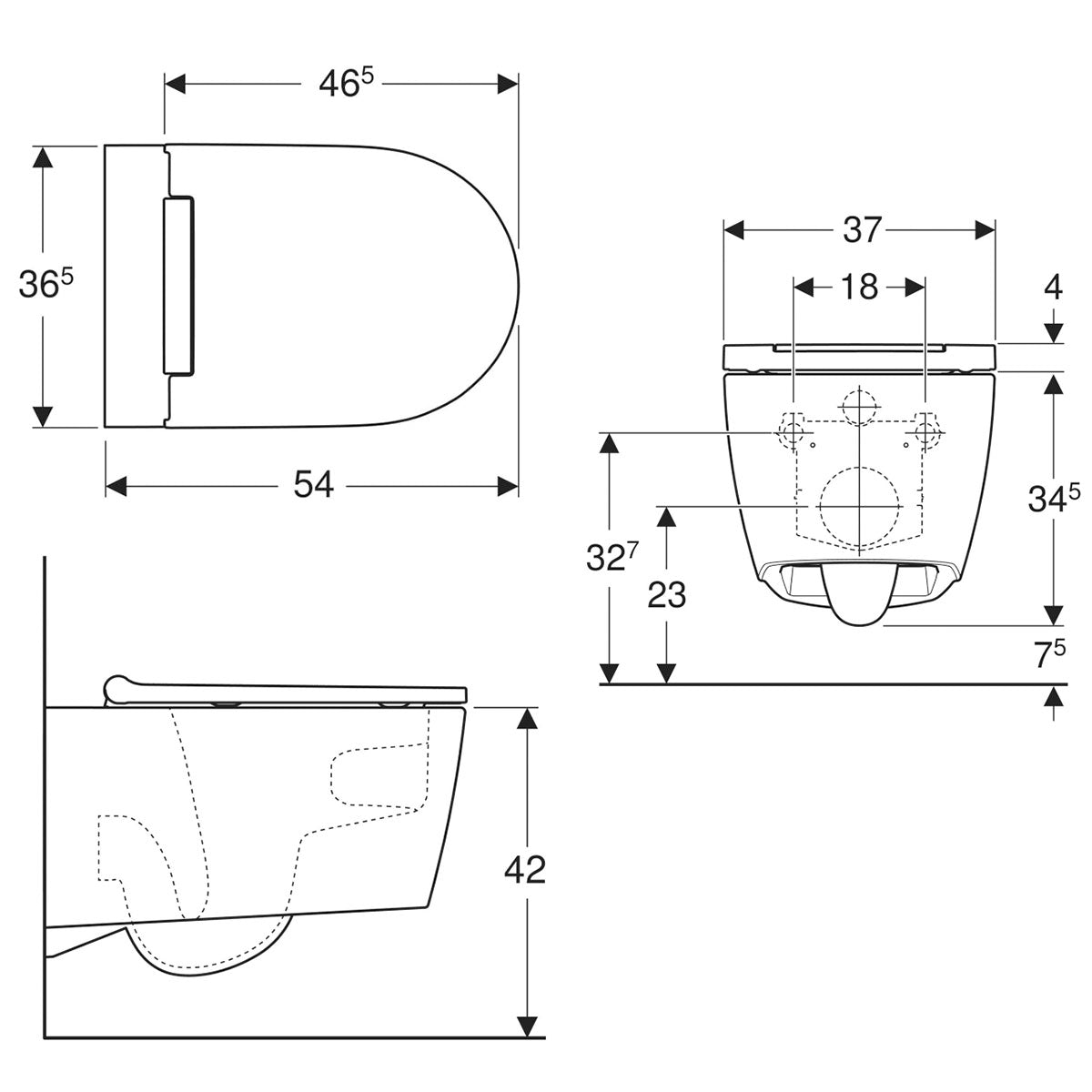 Geberit One Rimless Wall Hung TurboFlush WC Pan With Soft Close Seat
