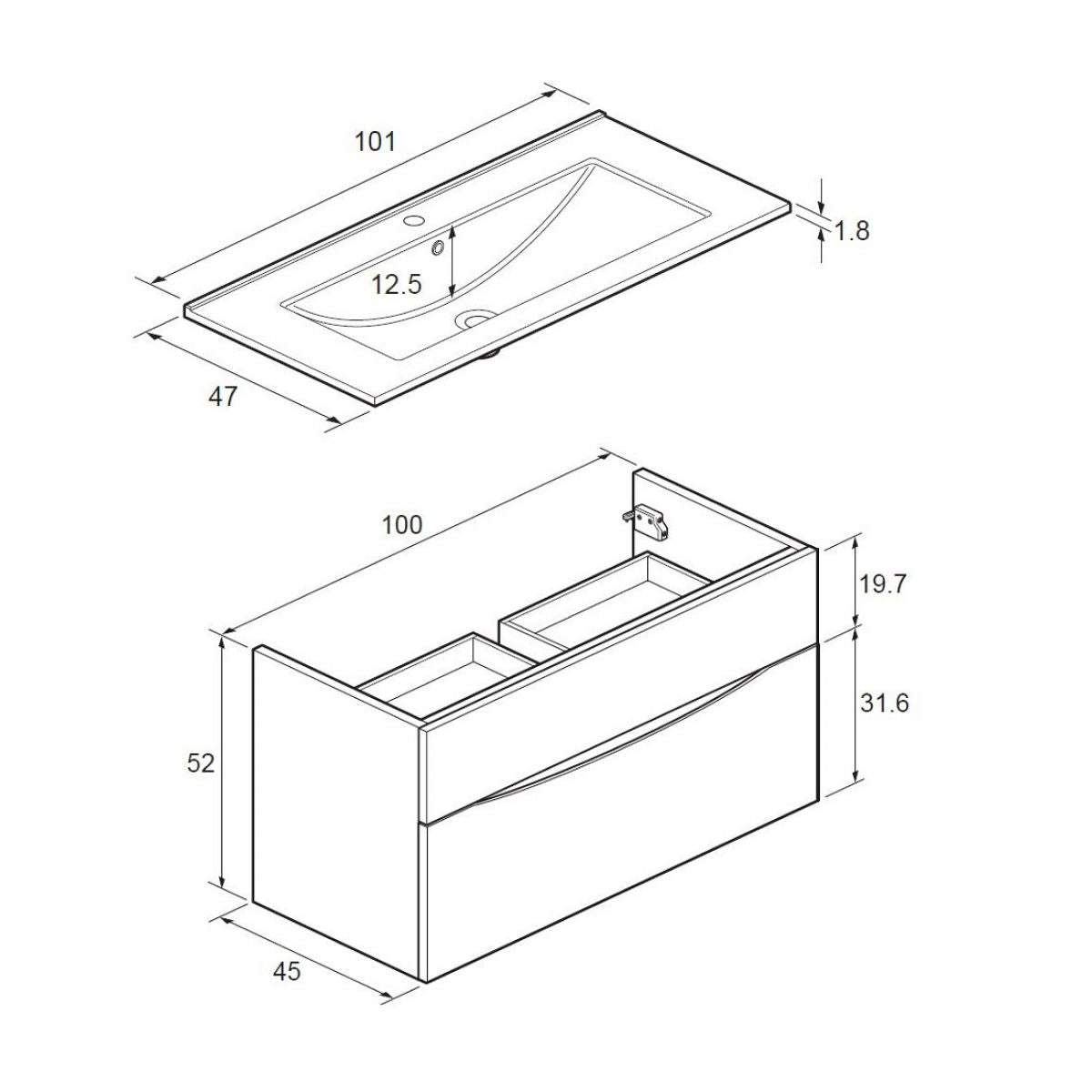 Crosswater Glide II Double Drawer Wall Hung Vanity Unit With Ceramic Basin