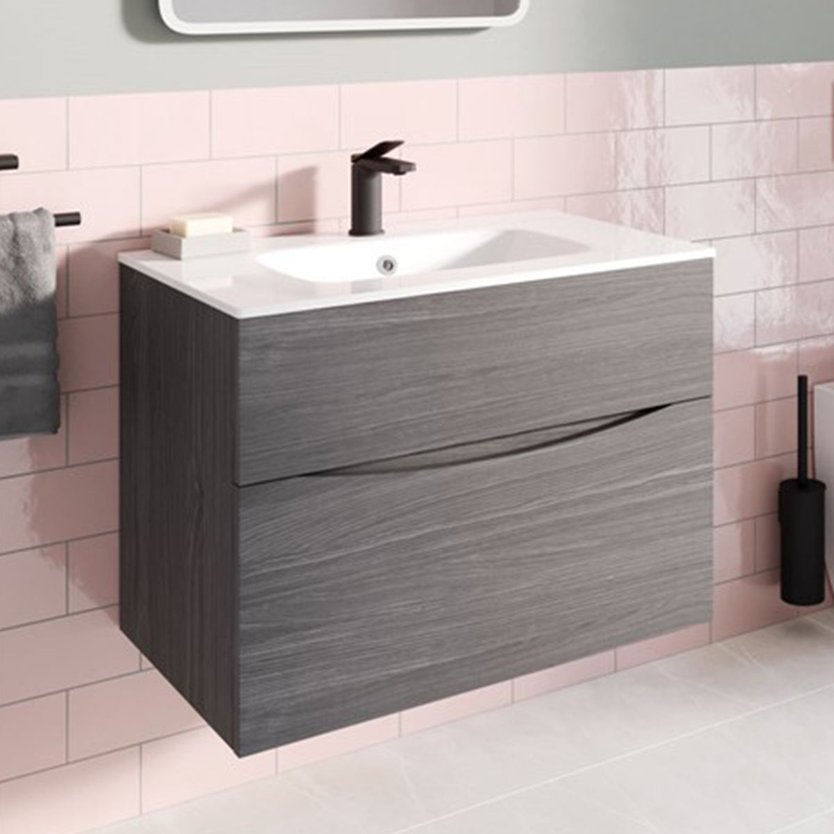 Crosswater Glide II Two Drawer Wall Hung Vanity Unit With Ice White Glass Basin