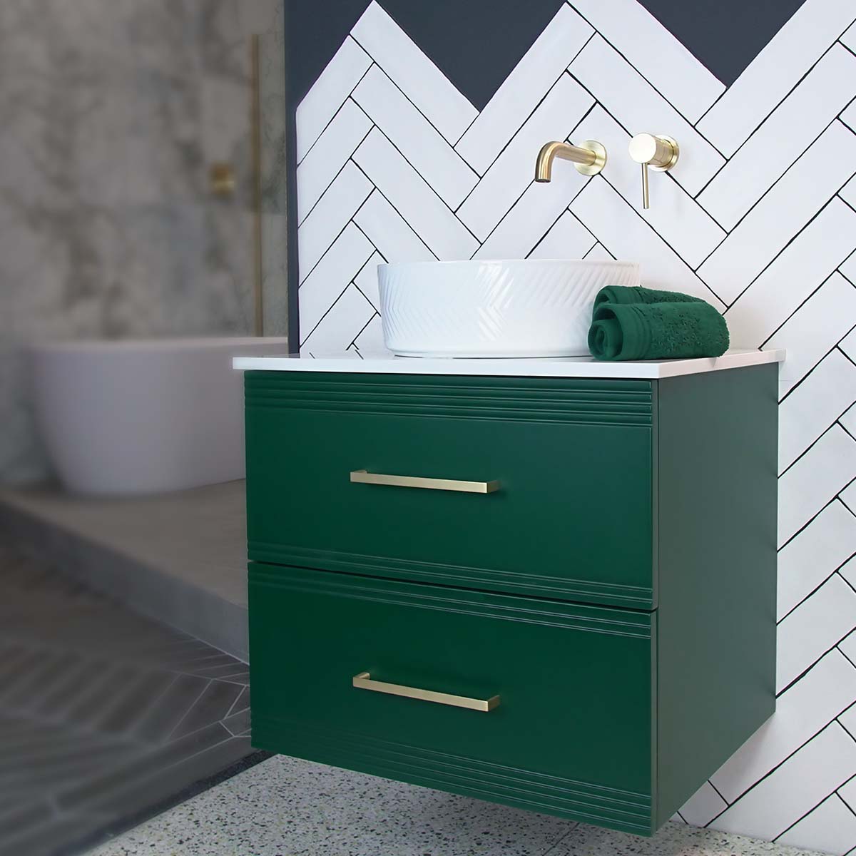 Granlusso Galleria Wall Hung 2-Drawer Vanity Unit With Marble Effect Worktop