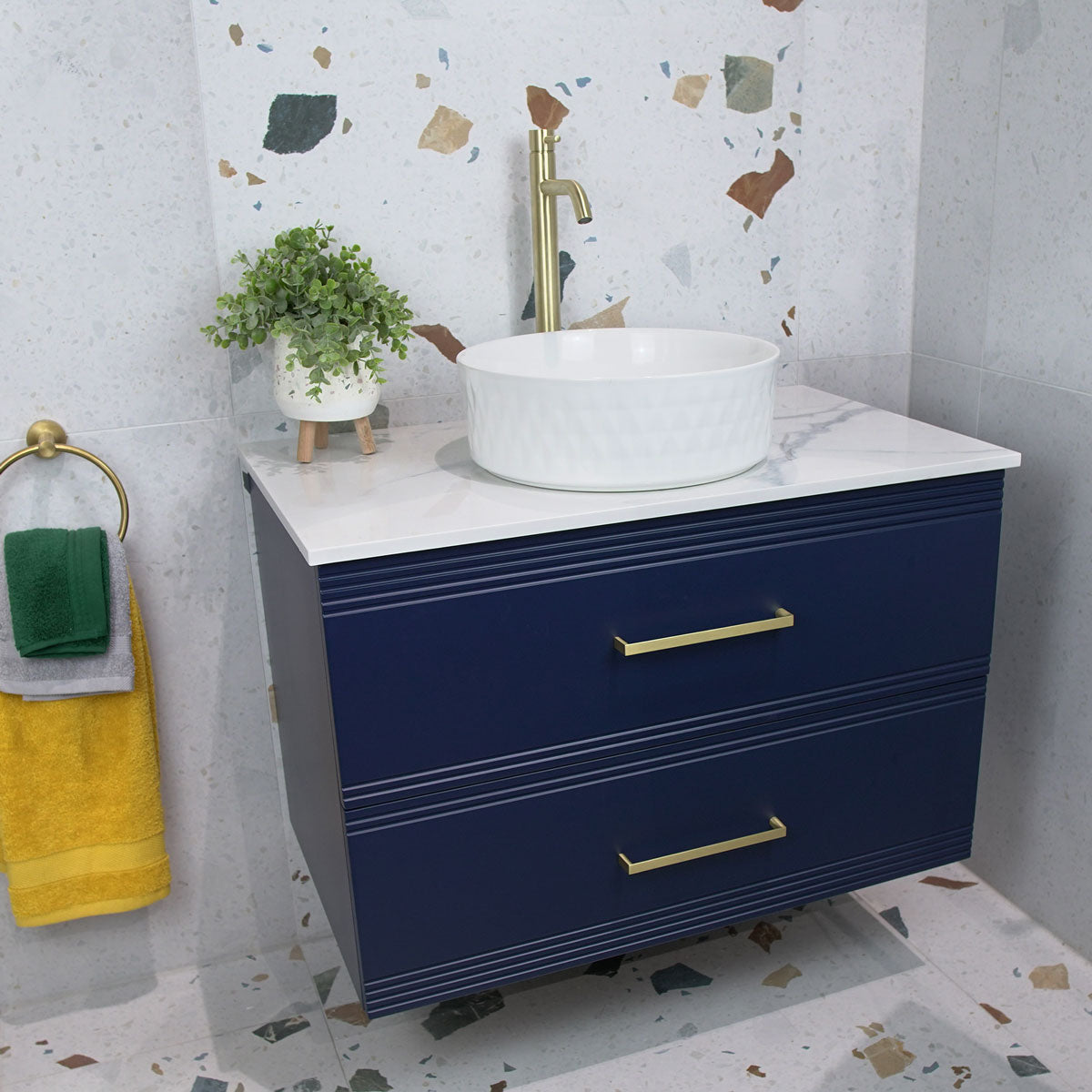 Granlusso Galleria Wall Hung 2-Drawer Vanity Unit With Marble Effect Worktop