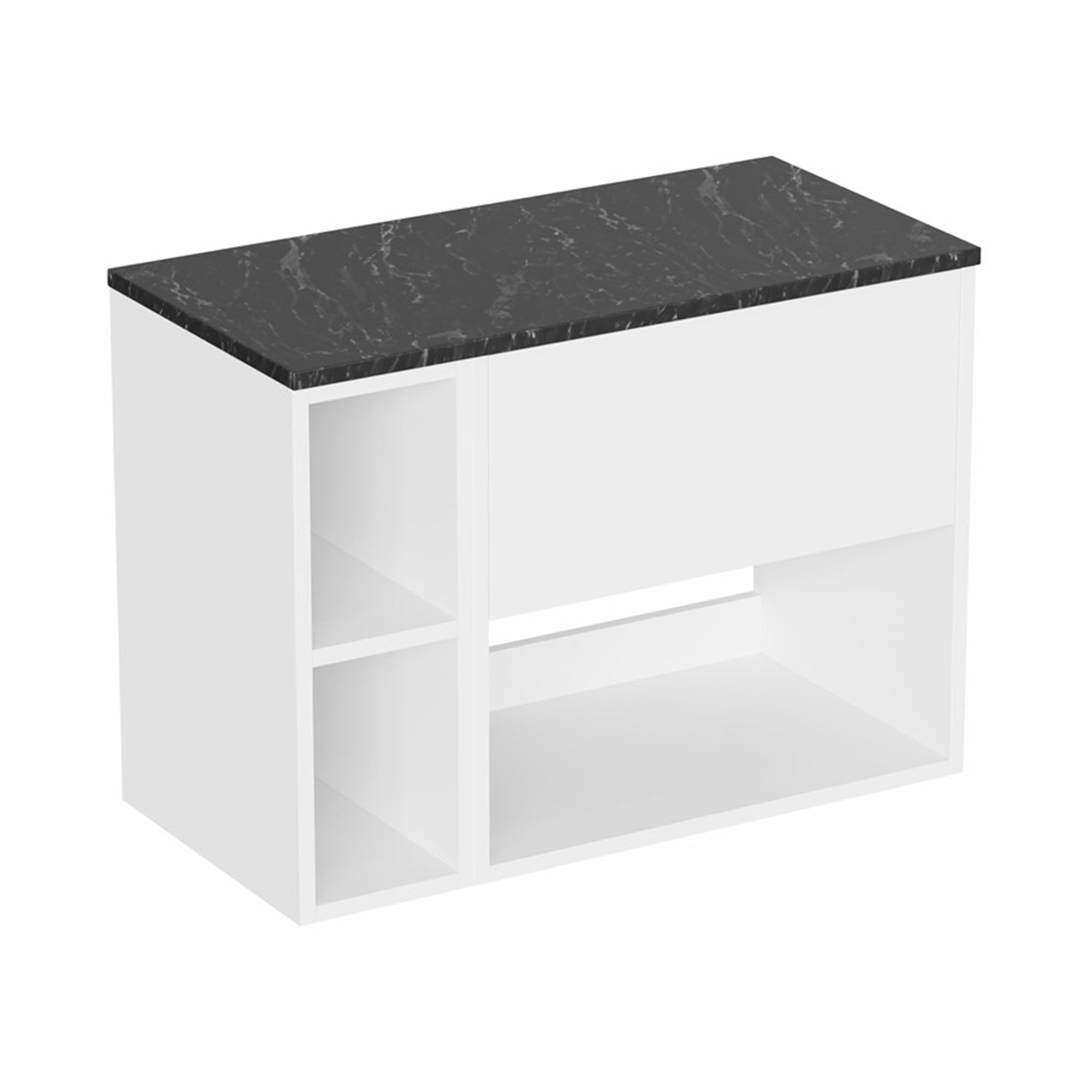 hackney 800 wall mounted vanity unit with marquina worktop and shelf unit gloss white