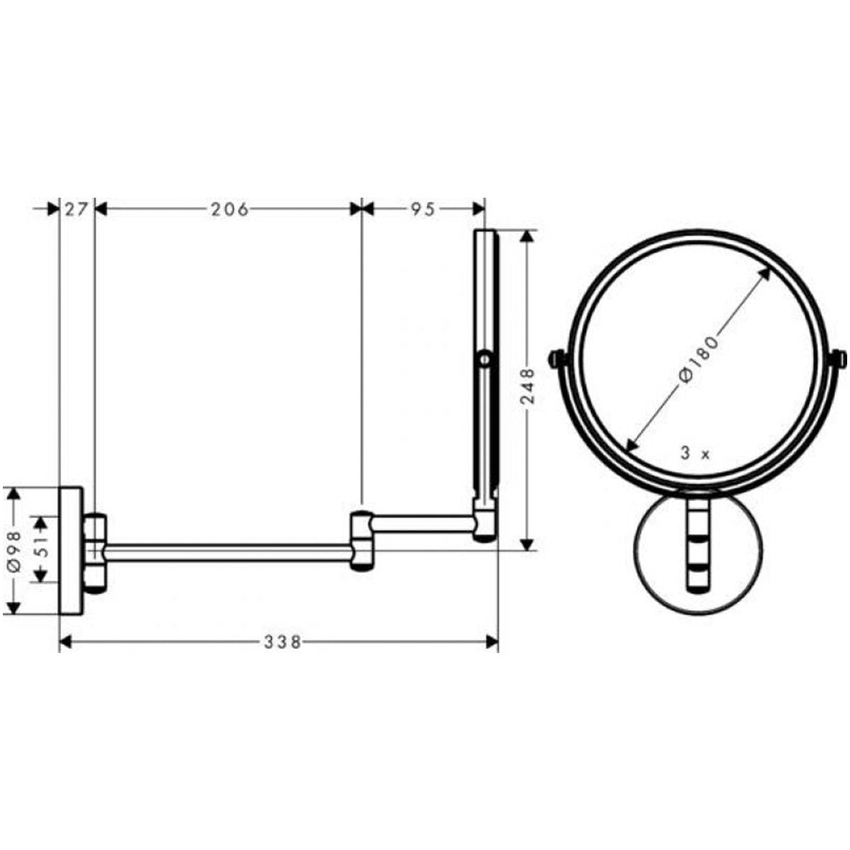 Hansgrohe Logis Universal Shaving Mirror Chrome dimensions
