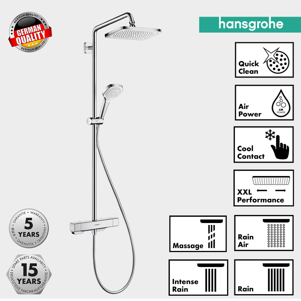 Hansgrohe Croma E 1jet Showerpipe 280 with Thermostatic Shower Valve & Shower Set