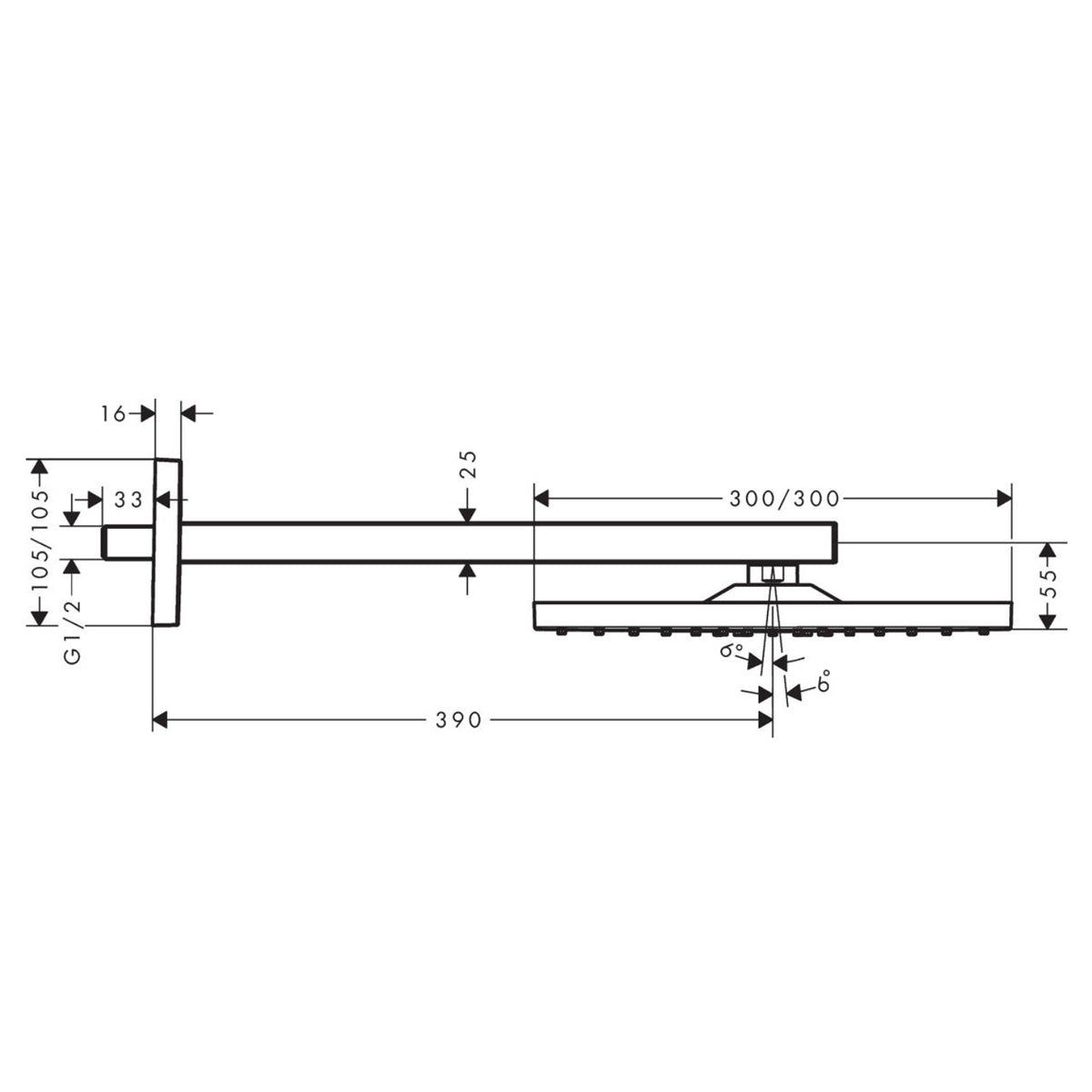 Hansgrohe Square Thermostatic Shower Valve with Raindance 300 Overhead & Baton Handset