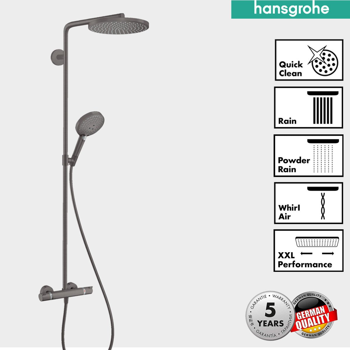 Hansgrohe PowderRain 240 Showerpipe With Thermostatic Shower Mixer black