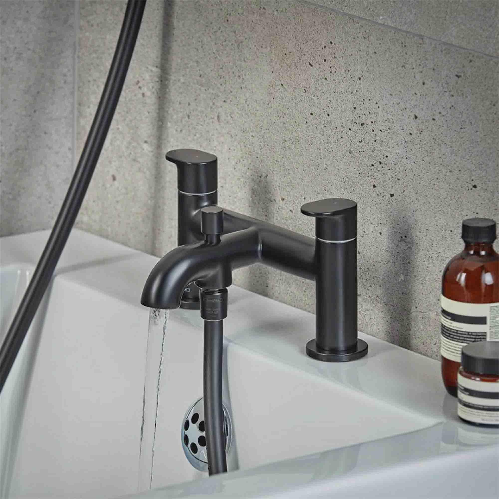 hansgrohe vernis blend 2 hole deck mounted bath shower mixer with handset matt black