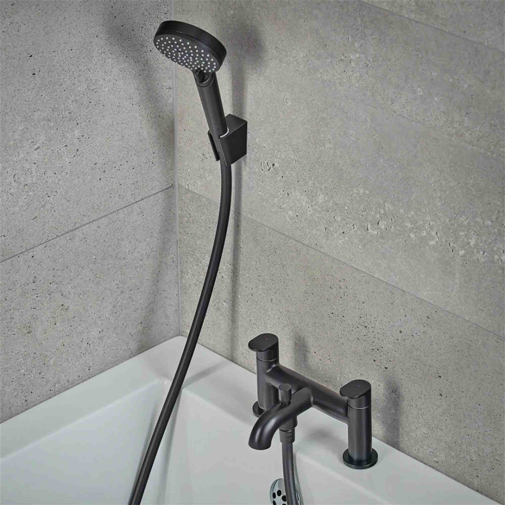 hansgrohe vernis blend 2 hole deck mounted bath shower mixer with handset matt black